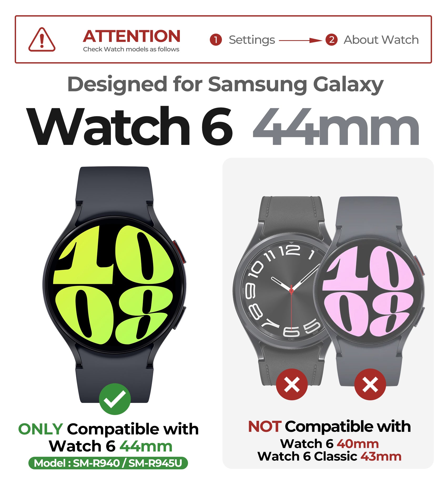 Dexnor Watch Case for Samsung Galaxy Watch 6 Band [44mm] Full Body Bumper Shockproof Rugged Raised Bezel Snap-on Cover.