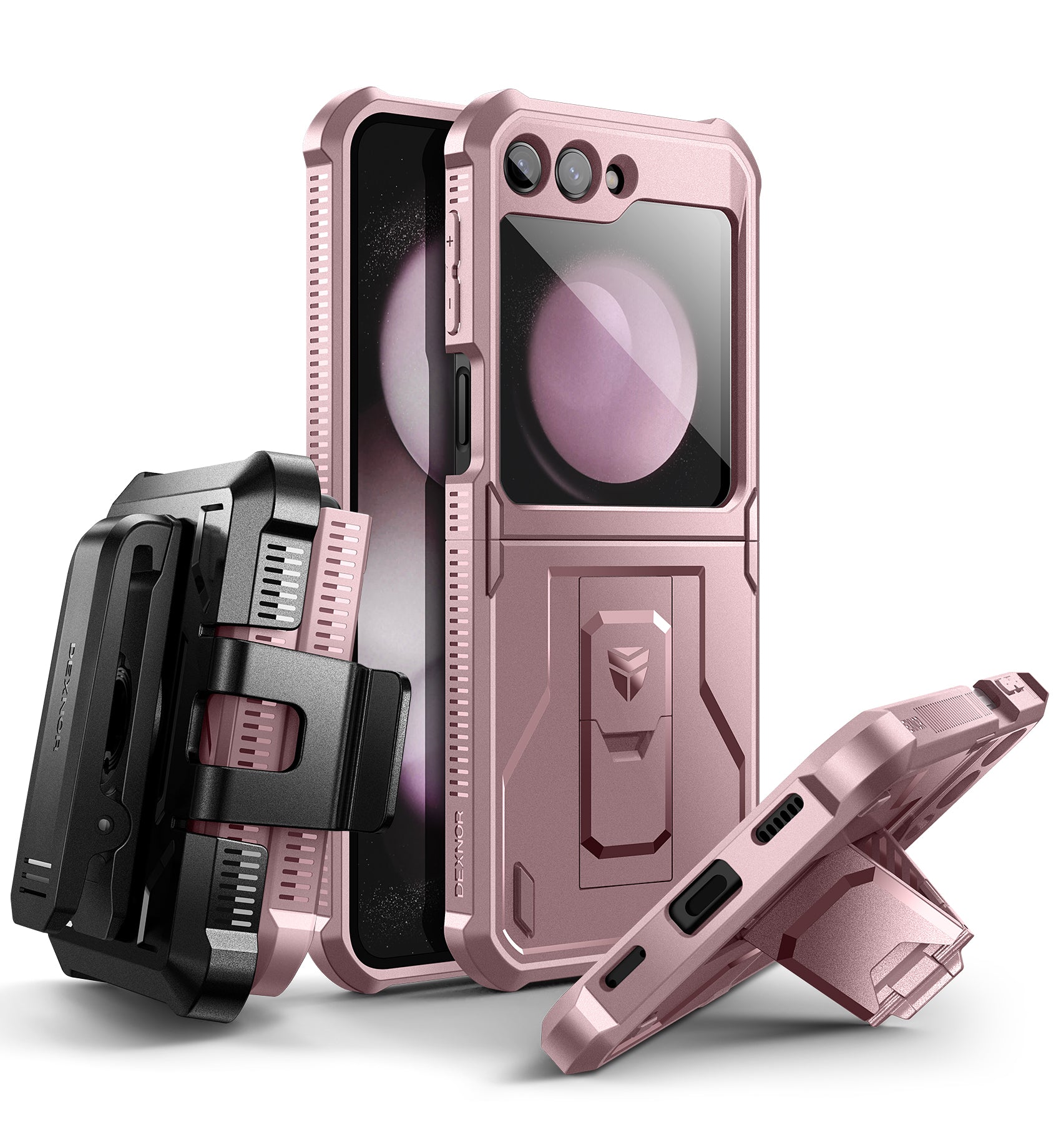 Dexnor Case for Samsung Galaxy Z Flip 5 Hinge Coverage With Screen Protector Full Body Bumper Kickstand Hinge Coverage Shockproof Rugged Cover