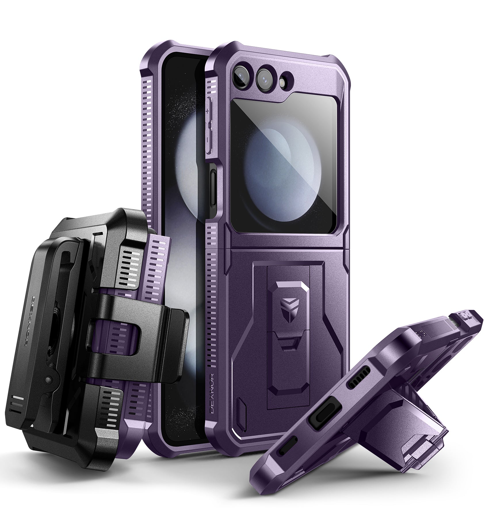 Dexnor Case for Samsung Galaxy Z Flip 5 Hinge Coverage With Screen Protector Full Body Bumper Kickstand Hinge Coverage Shockproof Rugged Cover