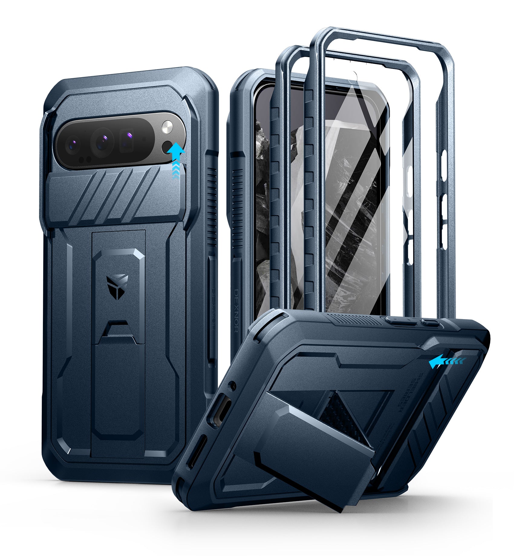 Dexnor Case for Google Pixel 9 Pro XL With Screen Protector Full Body Bumper Kickstand Heavy-duty Shockproof Rugged Military Grade Cover.