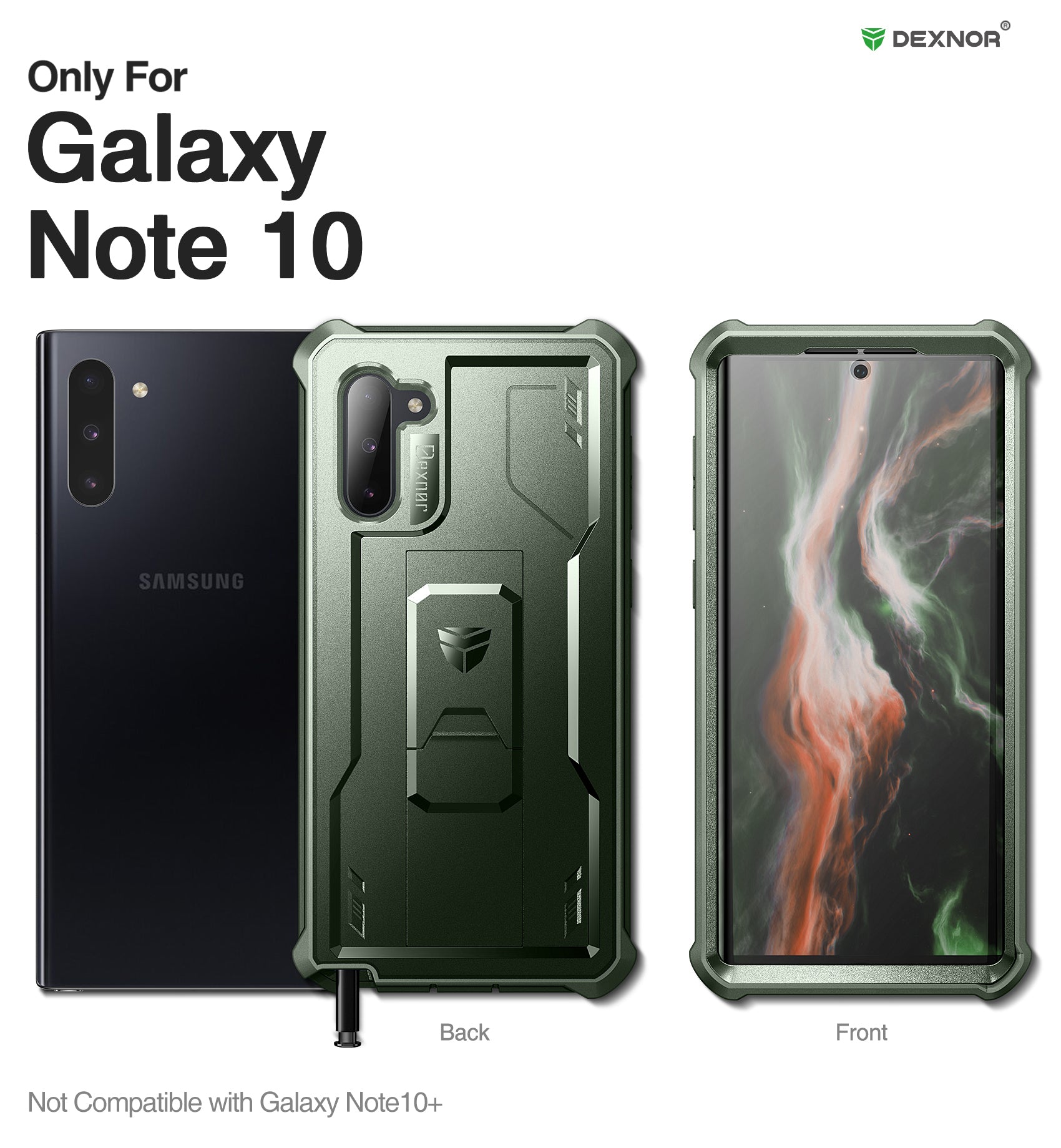 Dexnor Case for Samsung Galaxy Note 10 With Single Screen Protector Full Body Bumper Kickstand Heavy-duty Shockproof Rugged Military Grade Cover.