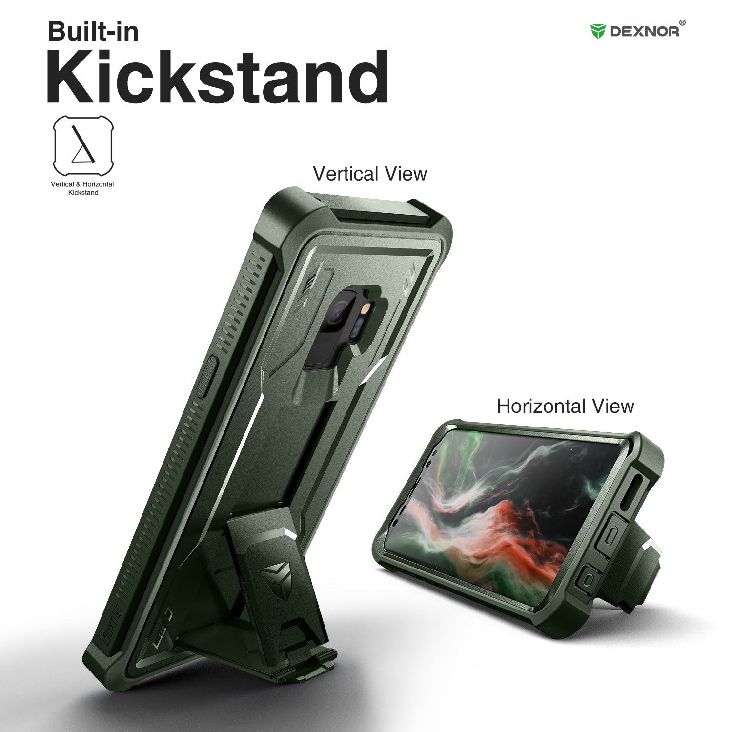 Dexnor Case for Samsung Galaxy S9 With Single Screen Protector Full Body Bumper Kickstand Heavy-duty Shockproof Rugged Cover.