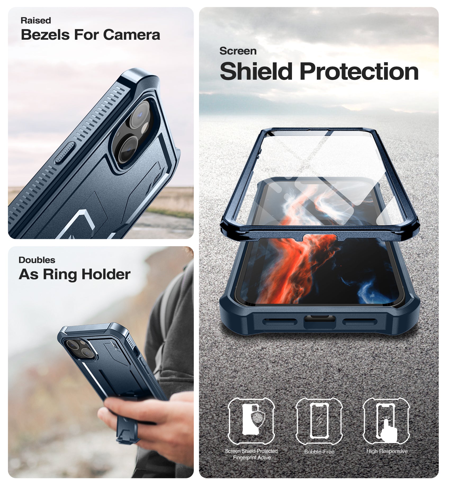 Dexnor for iphone 14 Plus Case With Heavy-duty Shockproof Full Body Built-in Screen Protector Adjustable Kickstand