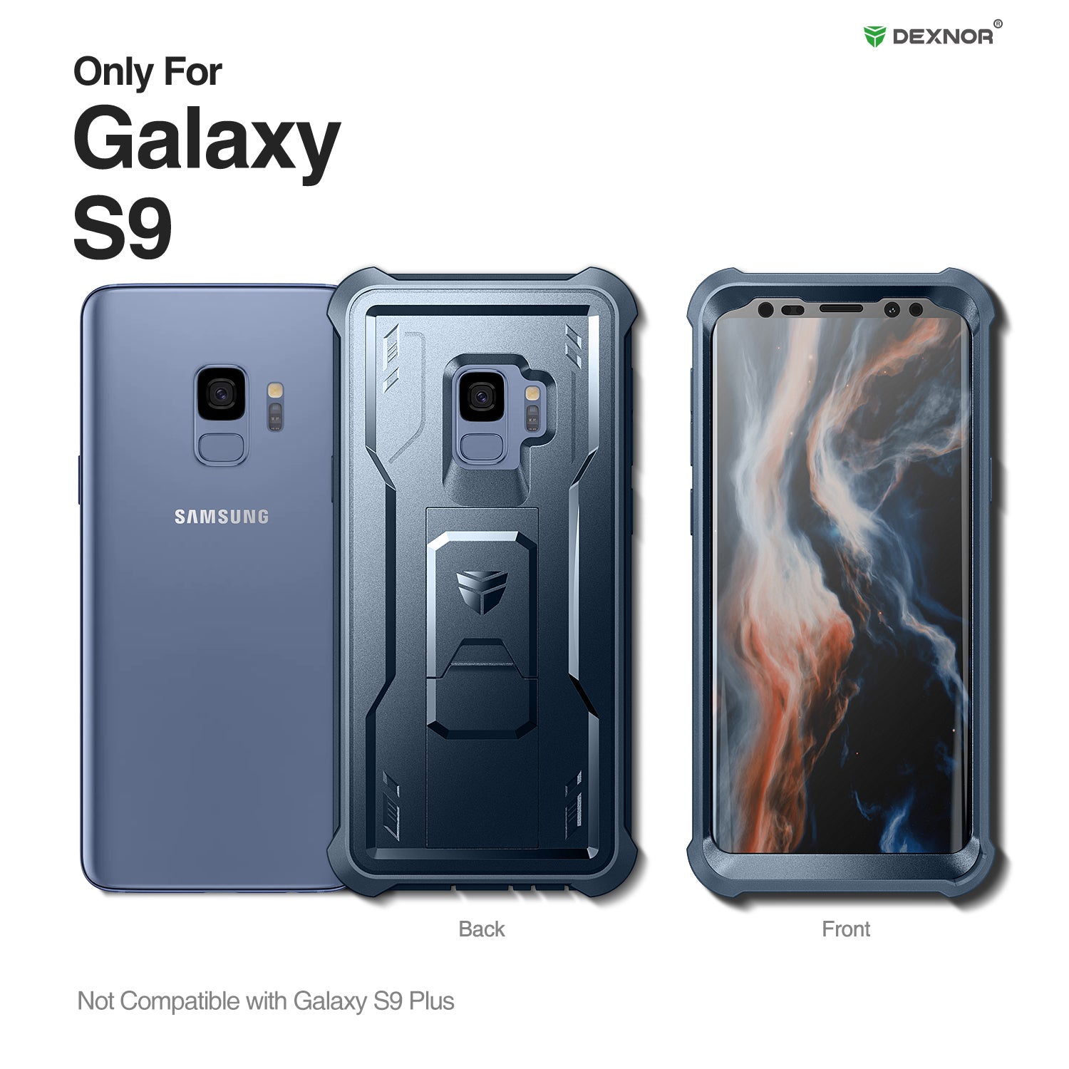 Dexnor Case for Samsung Galaxy S9 With Single Screen Protector Full Body Bumper Kickstand Heavy-duty Shockproof Rugged Cover.