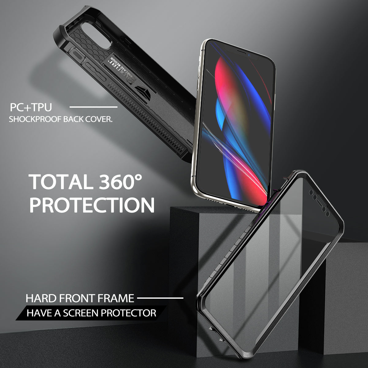 Dexnor Case for iPhone 11 With Screen Protector Full Body Bumper Kickstand Heavy-duty Shockproof Rugged Military Grade Cover.