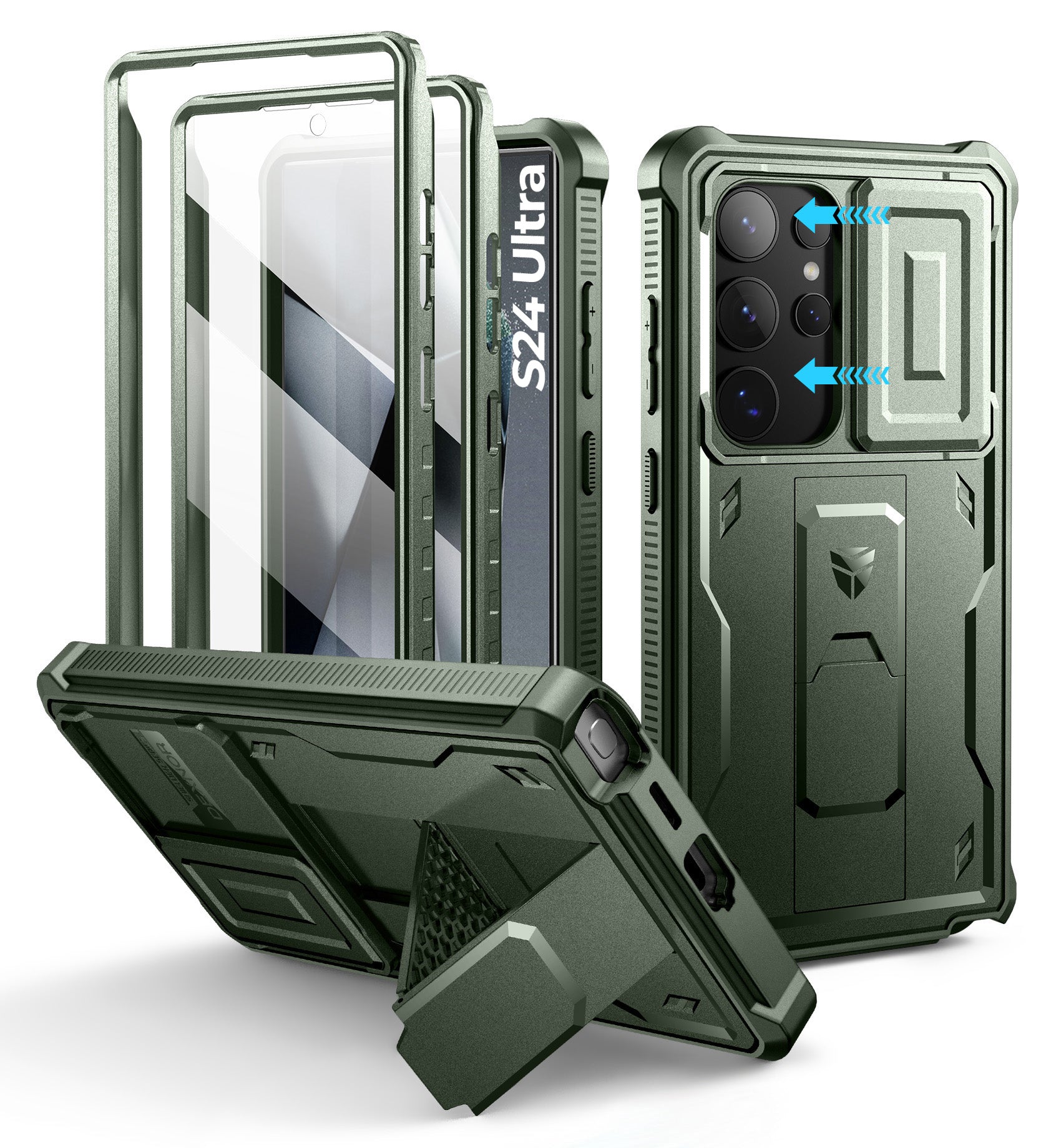 Dexnor Case for Samsung Galaxy S24 Ultra Full Body With Screen Protector Slide Camera Bumper Kickstand Heavy-duty Shockproof Rugged Cover