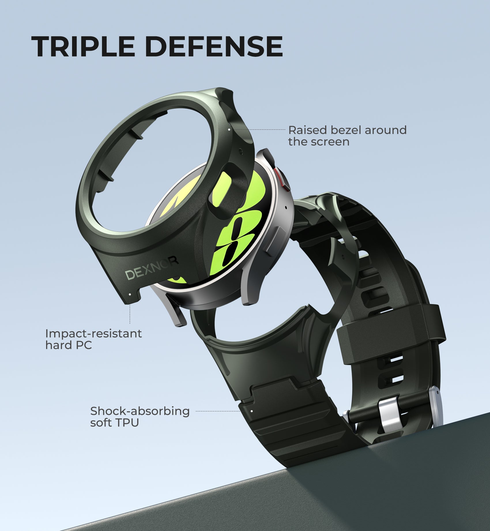 Dexnor Watch Case for Samsung Galaxy Watch 6 Band [44mm] Full Body Bumper Shockproof Rugged Raised Bezel Snap-on Cover.