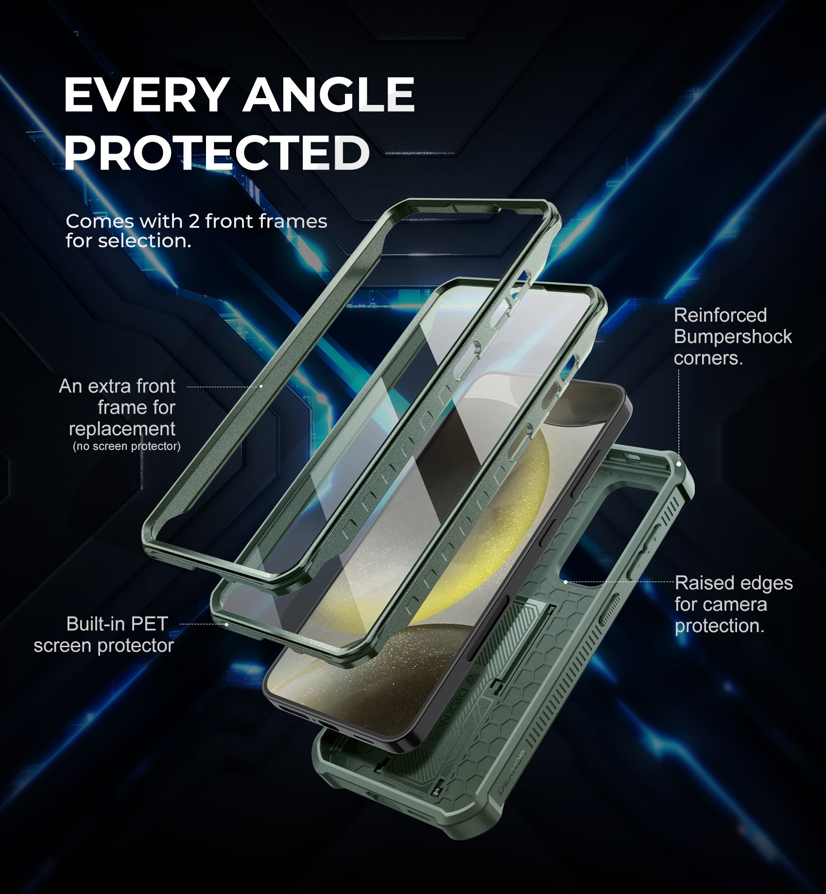 Dexnor Case for Samsung Galaxy S24 Full Body With Screen Protector Slide Camera Bumper Kickstand Heavy-duty Shockproof Rugged Military Grade Cover.