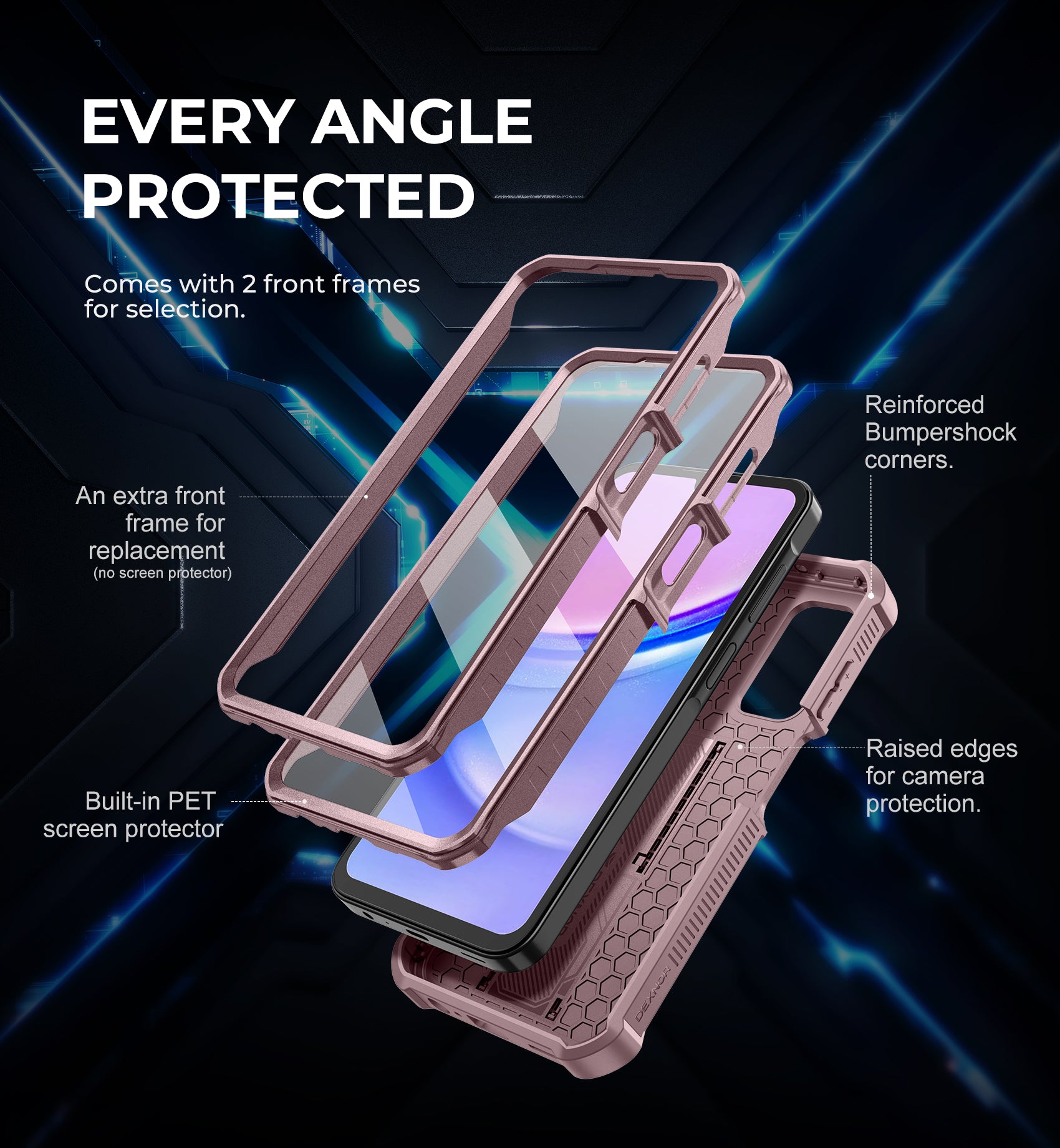 Dexnor Case for Samsung Galaxy A15 5G With Screen Protector Full Body Bumper Kickstand Heavy-duty Shockproof Rugged Cover.