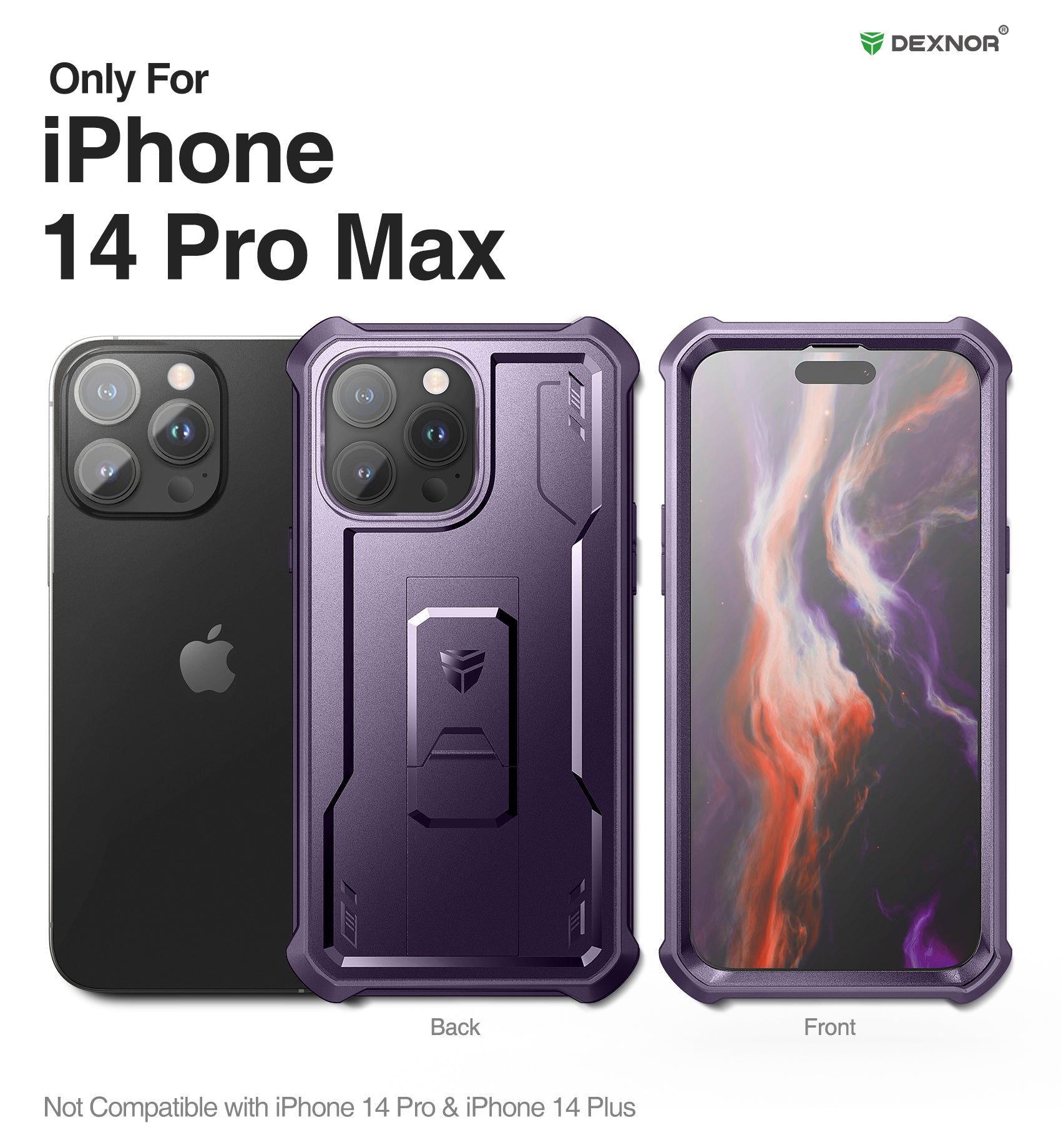 Dexnor for iphone 14 Pro Max Case  Heavy-duty Shockproof Full Body Built-in Screen Protector Adjustable Kickstand
