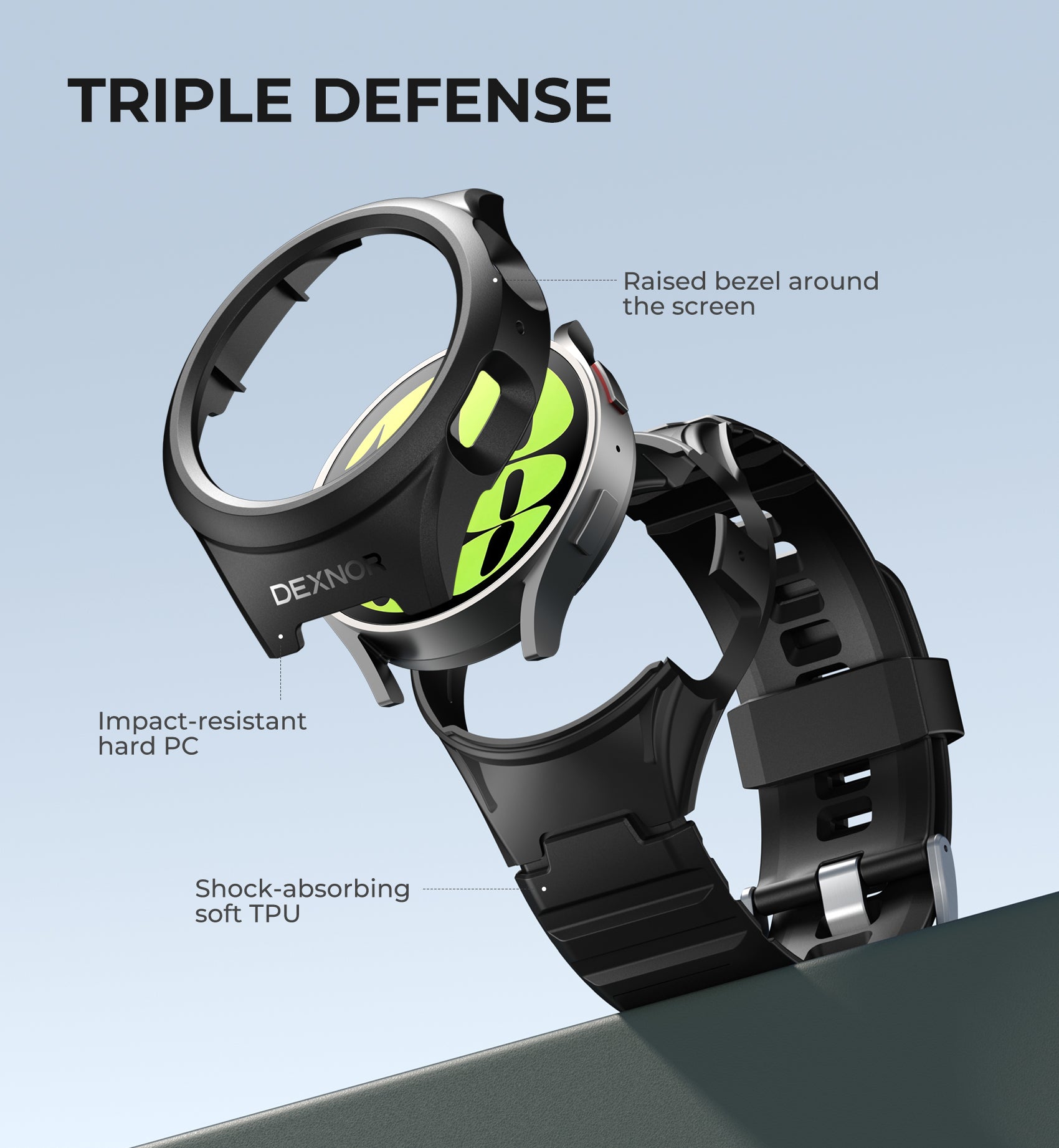 Dexnor Watch Case for Samsung Galaxy Watch 6 Band [44mm] Full Body Bumper Shockproof Rugged Raised Bezel Snap-on Cover.