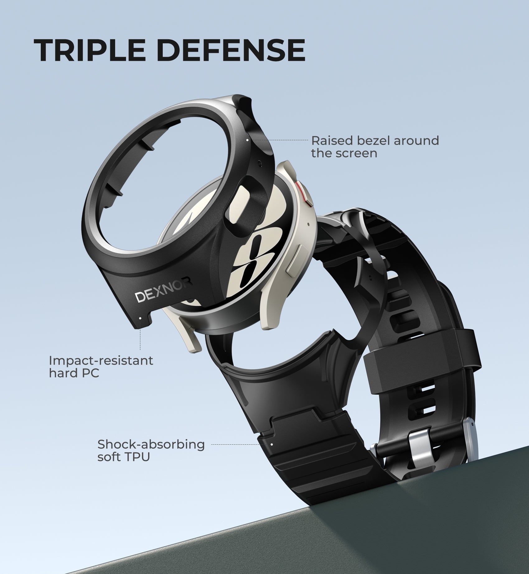 Dexnor Watch Case for Samsung Galaxy Watch 6 Band [40mm] Full Body Bumper Shockproof Rugged Raised Bezel Snap-on Cover.