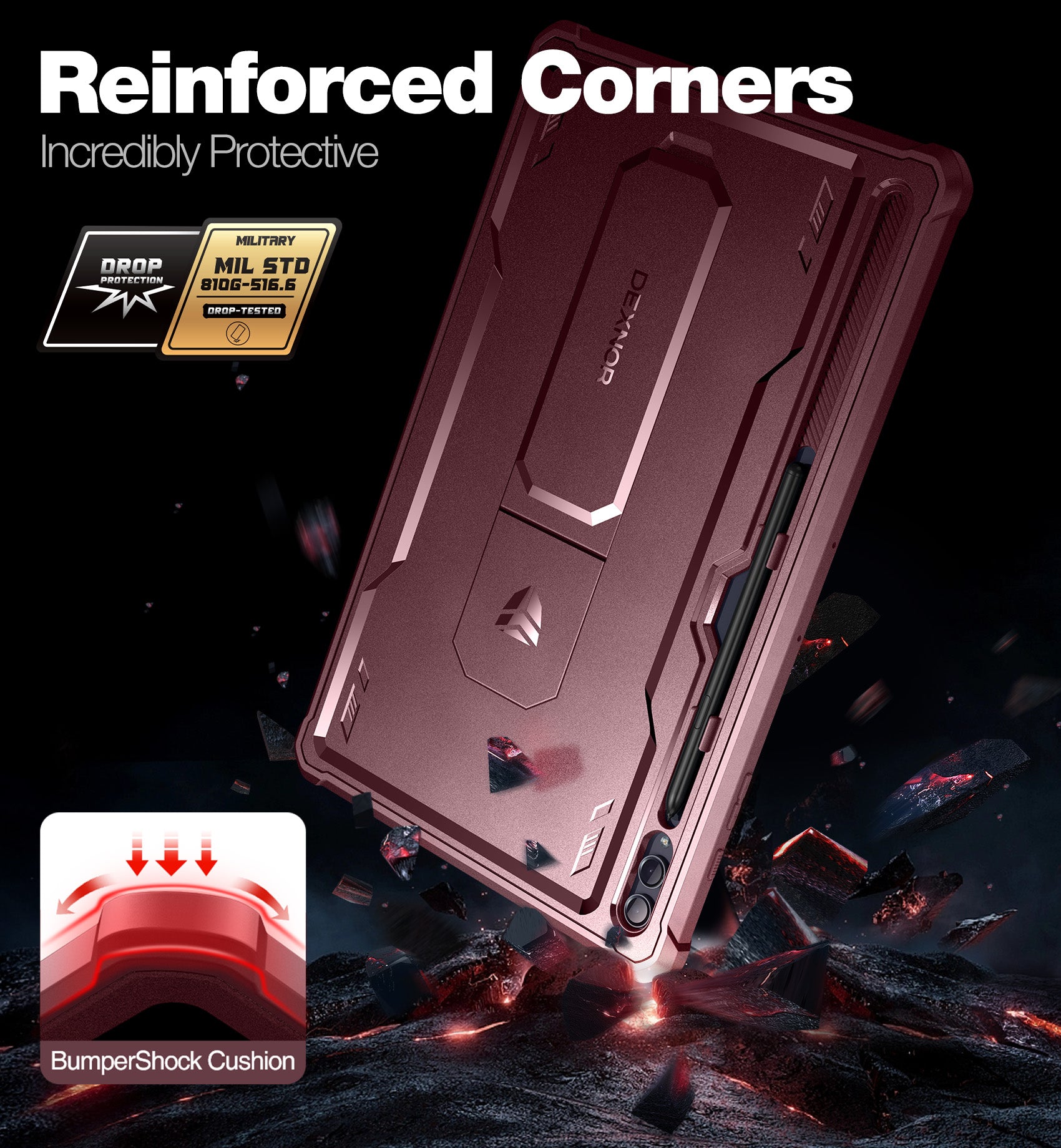 Dexnor Tablet Case for Samsung Galaxy Tab S9 Ultra With Screen Protector Full Body Bumper Kickstand Heavy-duty Shockproof Rugged Pen Holder Cover.