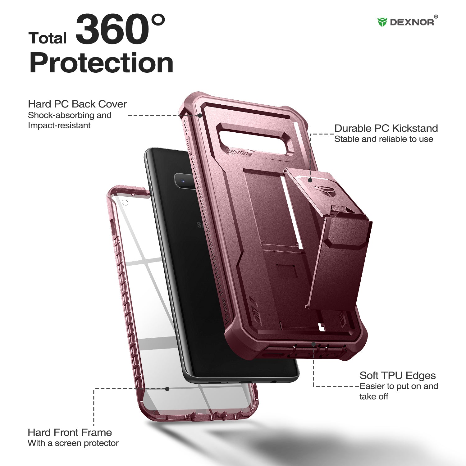Dexnor Case for Samsung Galaxy S10 With Single Screen Protector Full Body Bumper Kickstand Heavy-duty Shockproof Rugged  Cover.