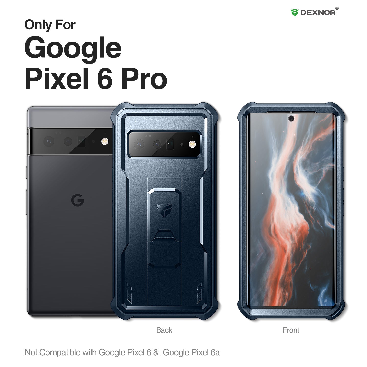 Dexnor Case for Google Pixel 6 Pro 5G With Screen Protector Full Body Bumper Kickstand Heavy-duty Shockproof Rugged Cover.