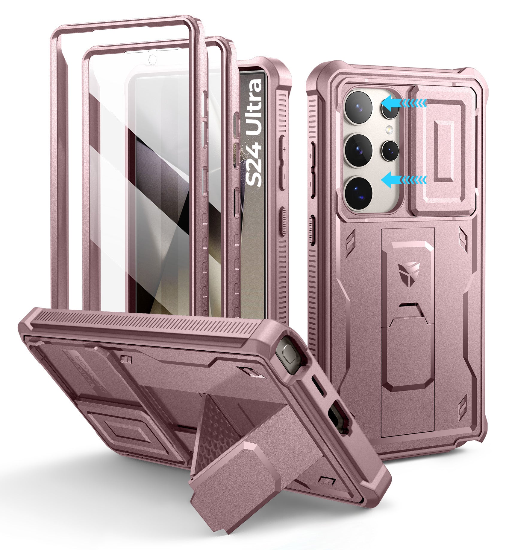 Dexnor Case for Samsung Galaxy S24 Ultra Full Body With Screen Protector Slide Camera Bumper Kickstand Heavy-duty Shockproof Rugged Cover
