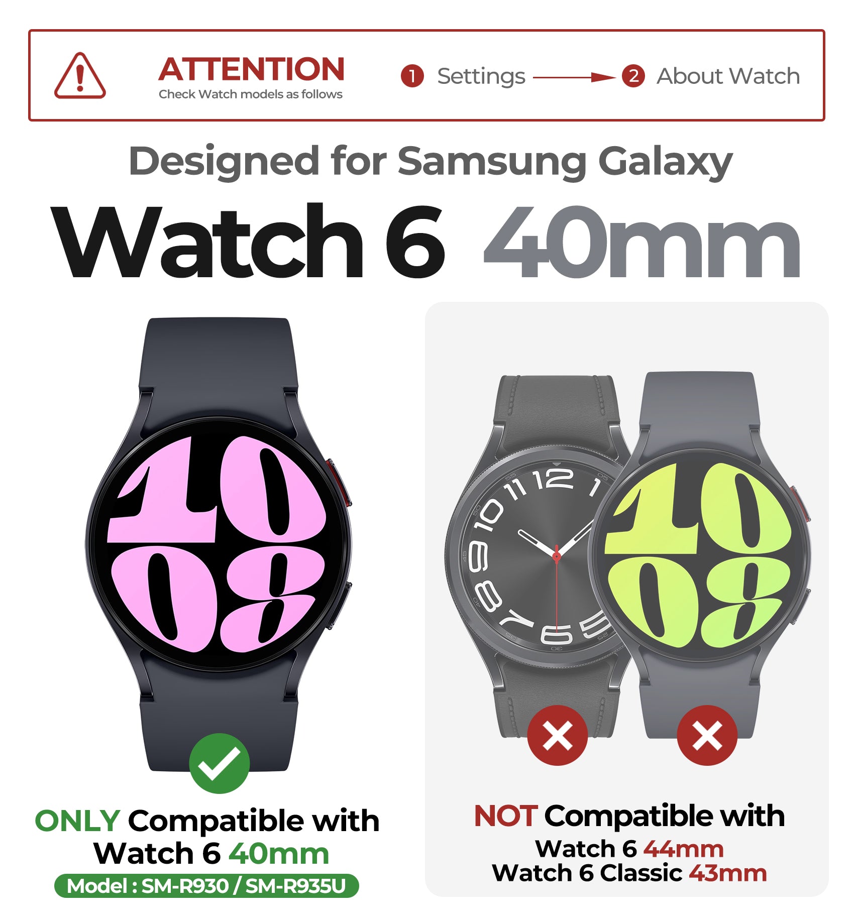 Dexnor Watch Case for Samsung Galaxy Watch 6 Band [40mm] Full Body Bumper Shockproof Rugged Raised Bezel Snap-on Cover.