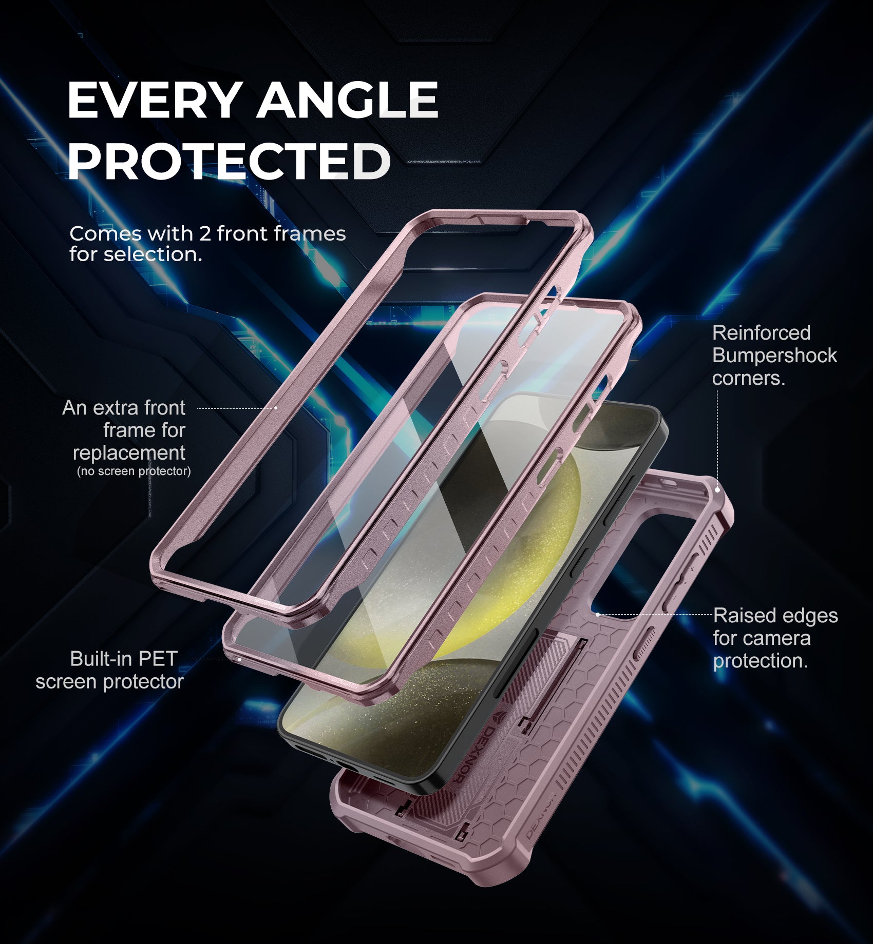 Dexnor Case for Samsung Galaxy S24 Full Body With Screen Protector Slide Camera Bumper Kickstand Heavy-duty Shockproof Rugged Military Grade Cover.