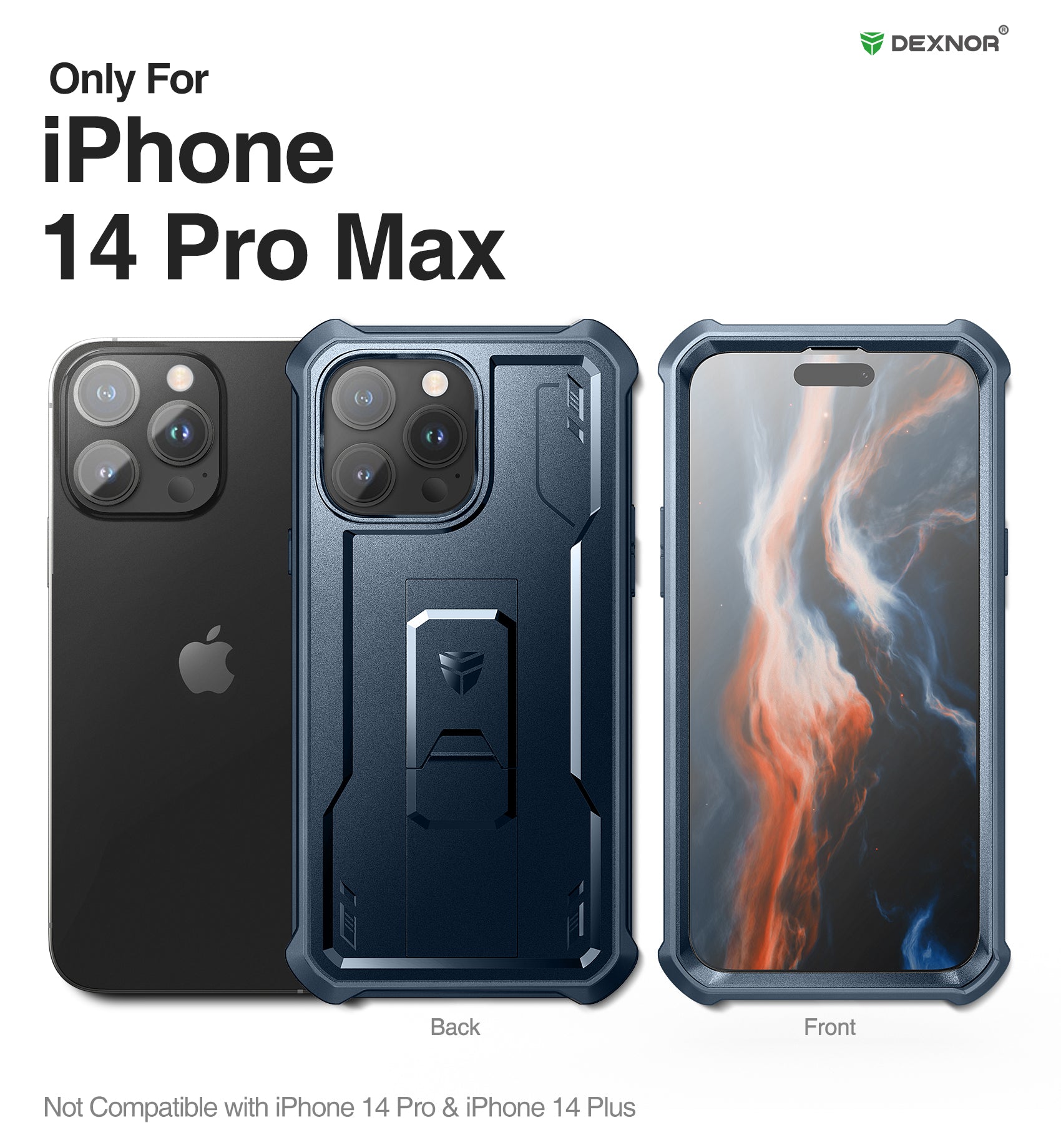 Dexnor for iphone 14 Pro Max Case  Heavy-duty Shockproof Full Body Built-in Screen Protector Adjustable Kickstand
