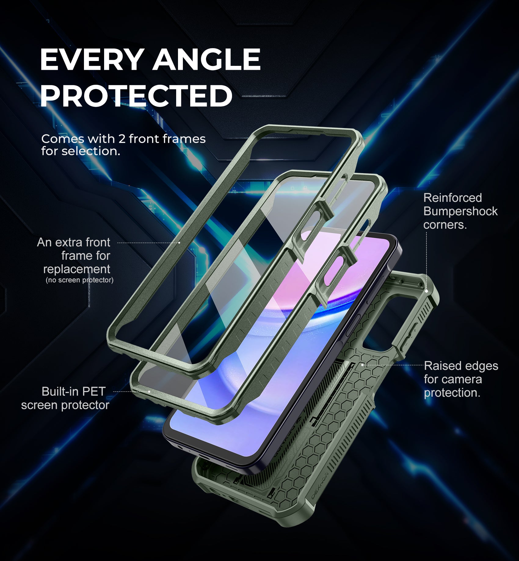 Dexnor Case for Samsung Galaxy A15 5G With Screen Protector Full Body Bumper Kickstand Heavy-duty Shockproof Rugged Cover.