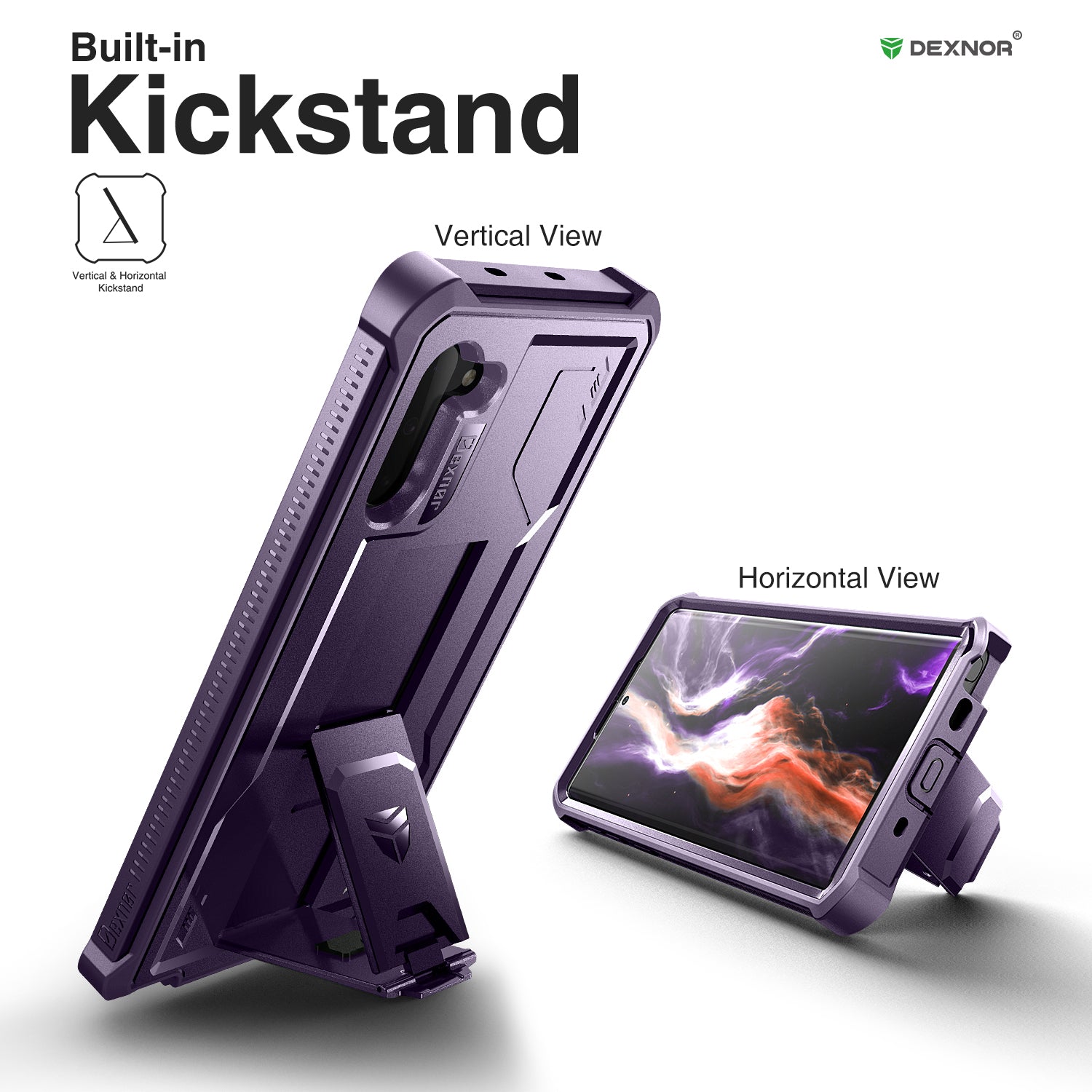 Dexnor Case for Samsung Galaxy Note 10 With Single Screen Protector Full Body Bumper Kickstand Heavy-duty Shockproof Rugged Military Grade Cover.