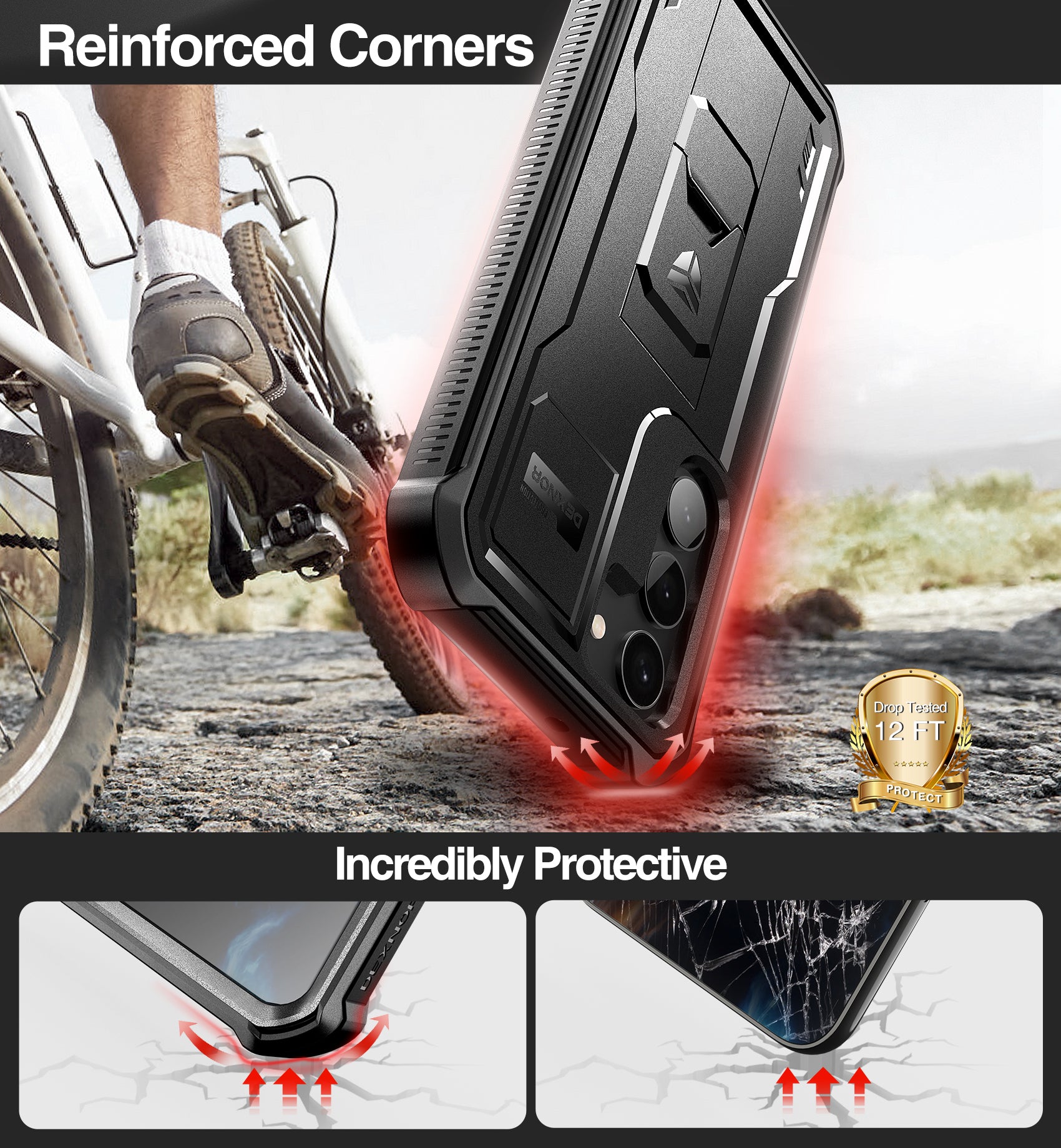 Dexnor Case for Samsung Galaxy S23 Plus With Screen Protector Full Body Bumper Kickstand Heavy-duty Shockproof Rugged Military Grade Cover.