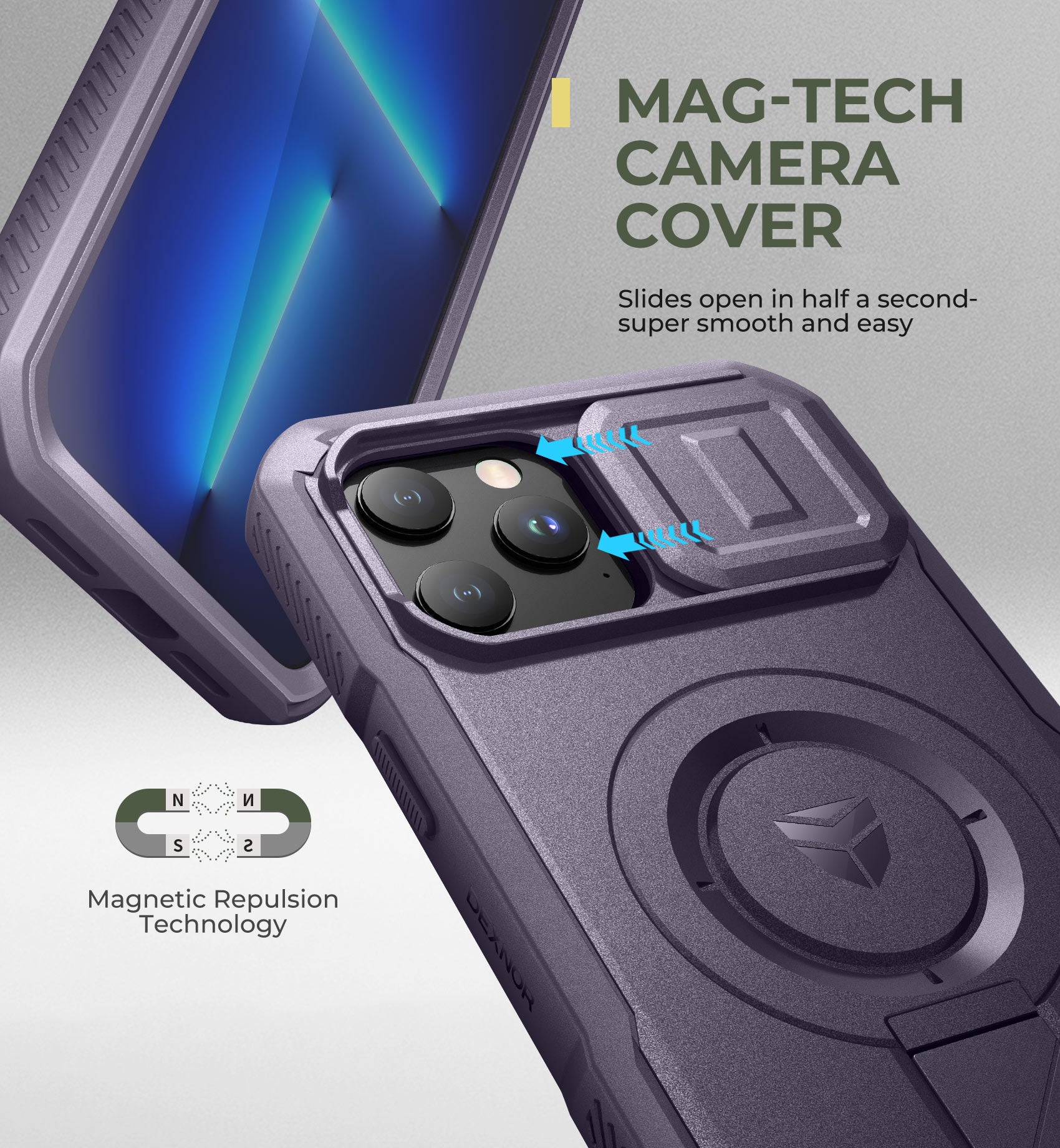Dexnor Durable Case for iPhone 12/13 Pro Max with Built In Screen Protector and Slide Camera Cover 360 Magsafe Rugged Bumper Cover.