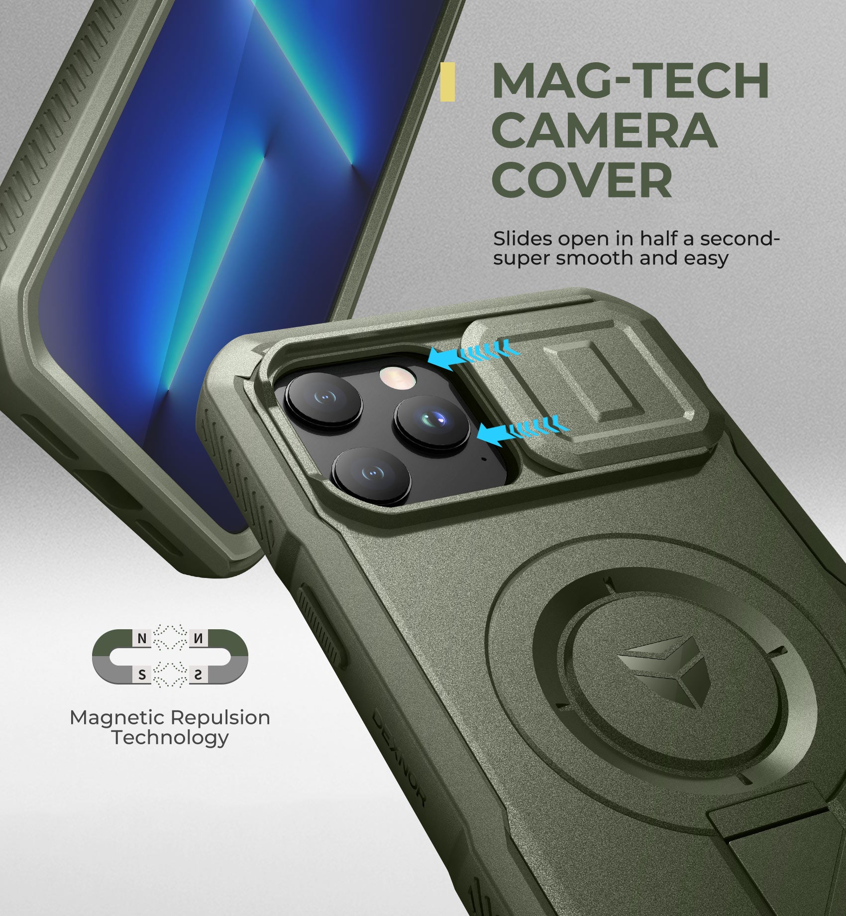 Dexnor Durable Case for iPhone 12/13 Pro Max with Built In Screen Protector and Slide Camera Cover 360 Magsafe Rugged Bumper Cover.