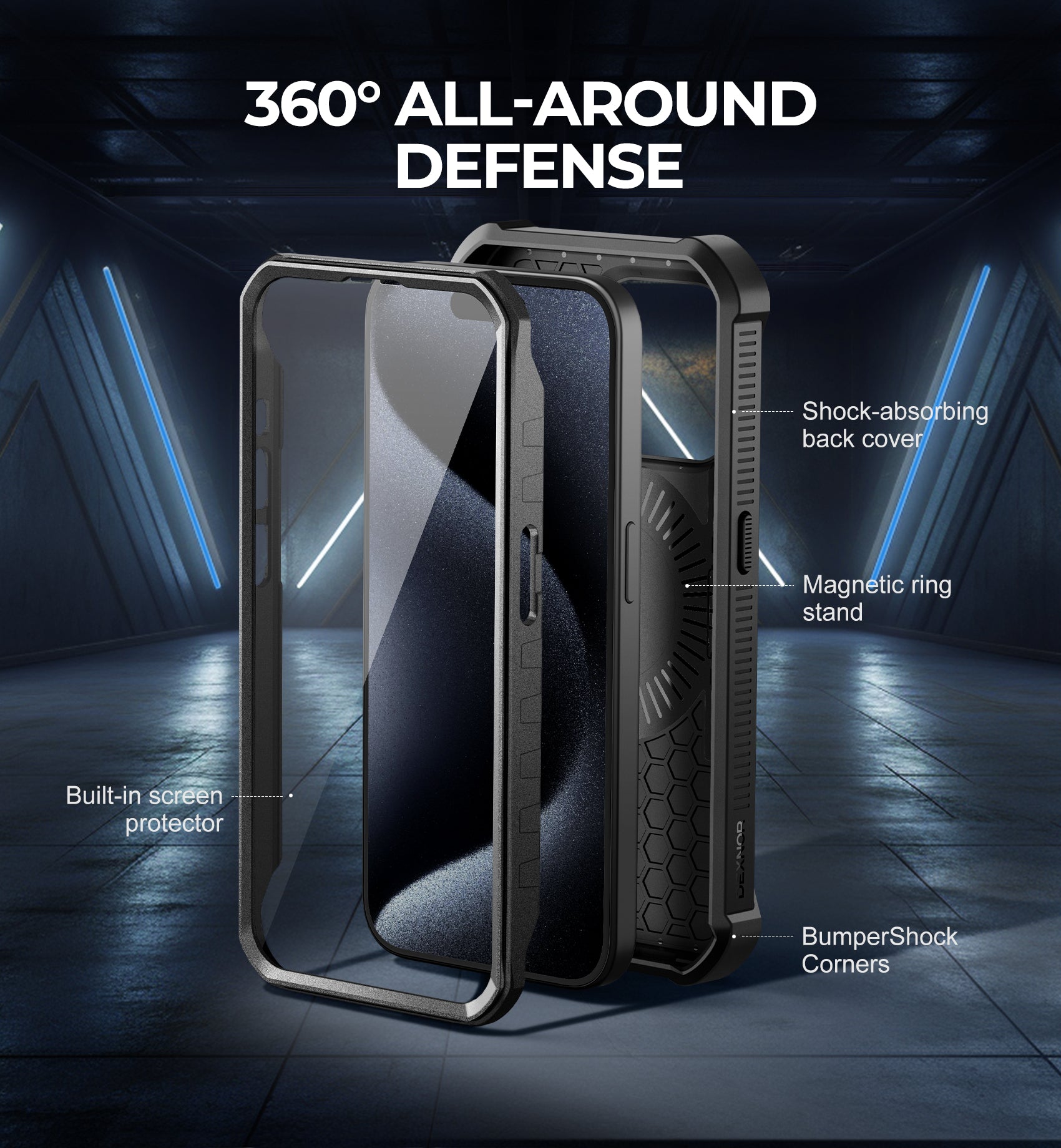 Dexnor for iphone 15 Pro Case With MagSafe Heavy-duty Shockproof Full Body Built-in Screen Protector Adjustable Kickstand