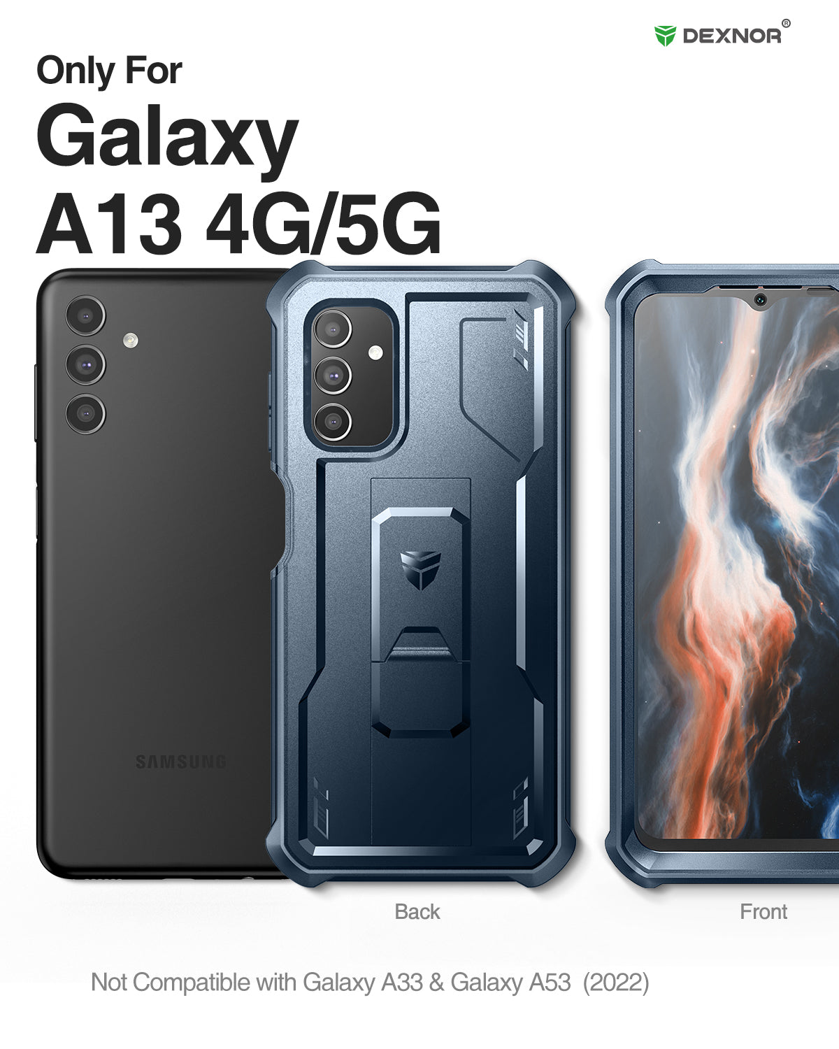 Dexnor Case for Samsung Galaxy A13 5G With Single Screen Protector Full Body Bumper Kickstand Heavy-duty Shockproof Rugged Cover.