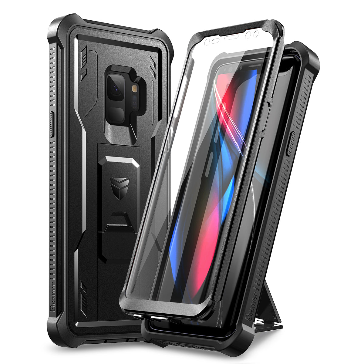Dexnor Case for Samsung Galaxy S9 With Single Screen Protector Full Body Bumper Kickstand Heavy-duty Shockproof Rugged Cover.