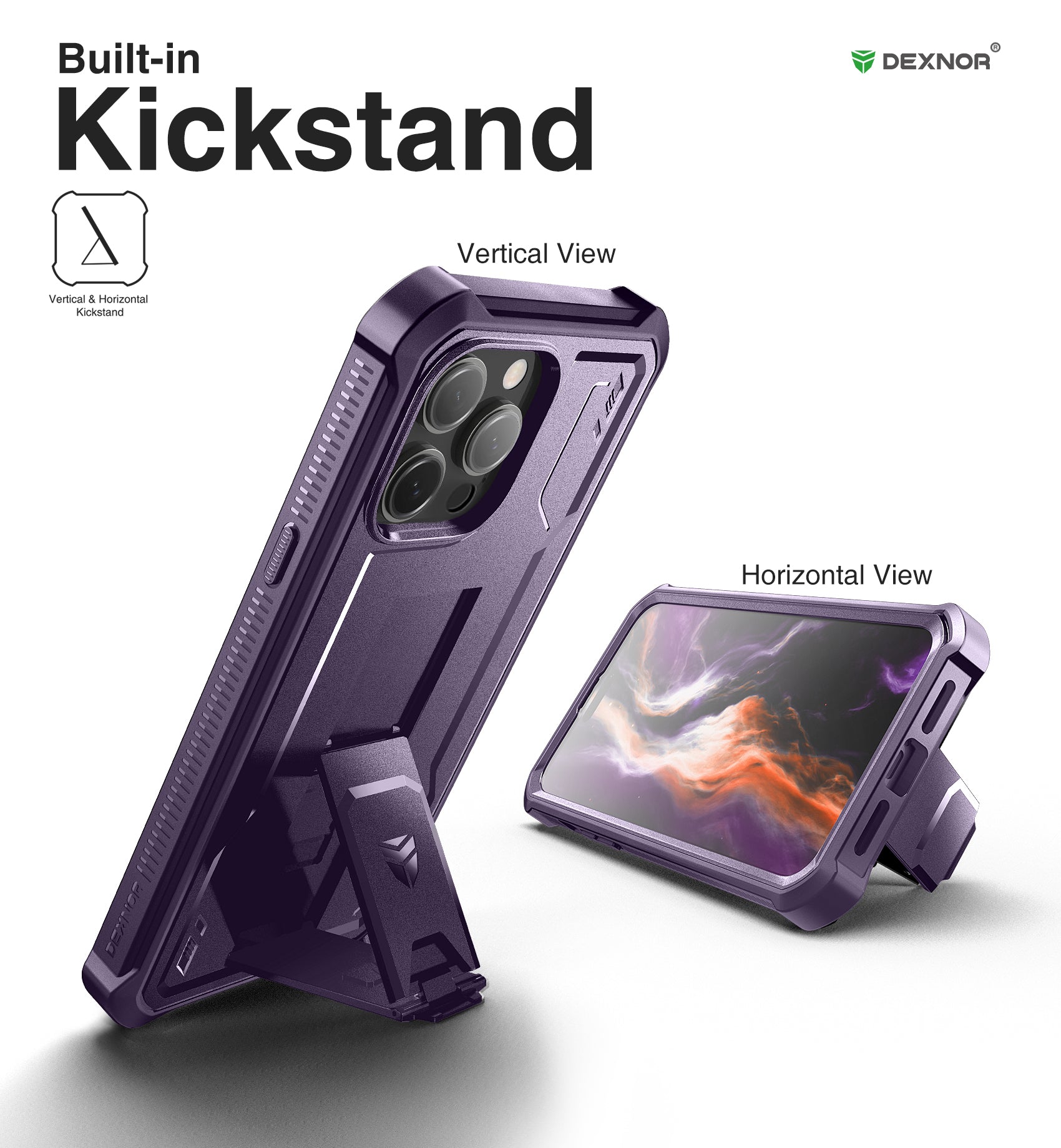 Dexnor for iphone 14 Pro Max Case  Heavy-duty Shockproof Full Body Built-in Screen Protector Adjustable Kickstand