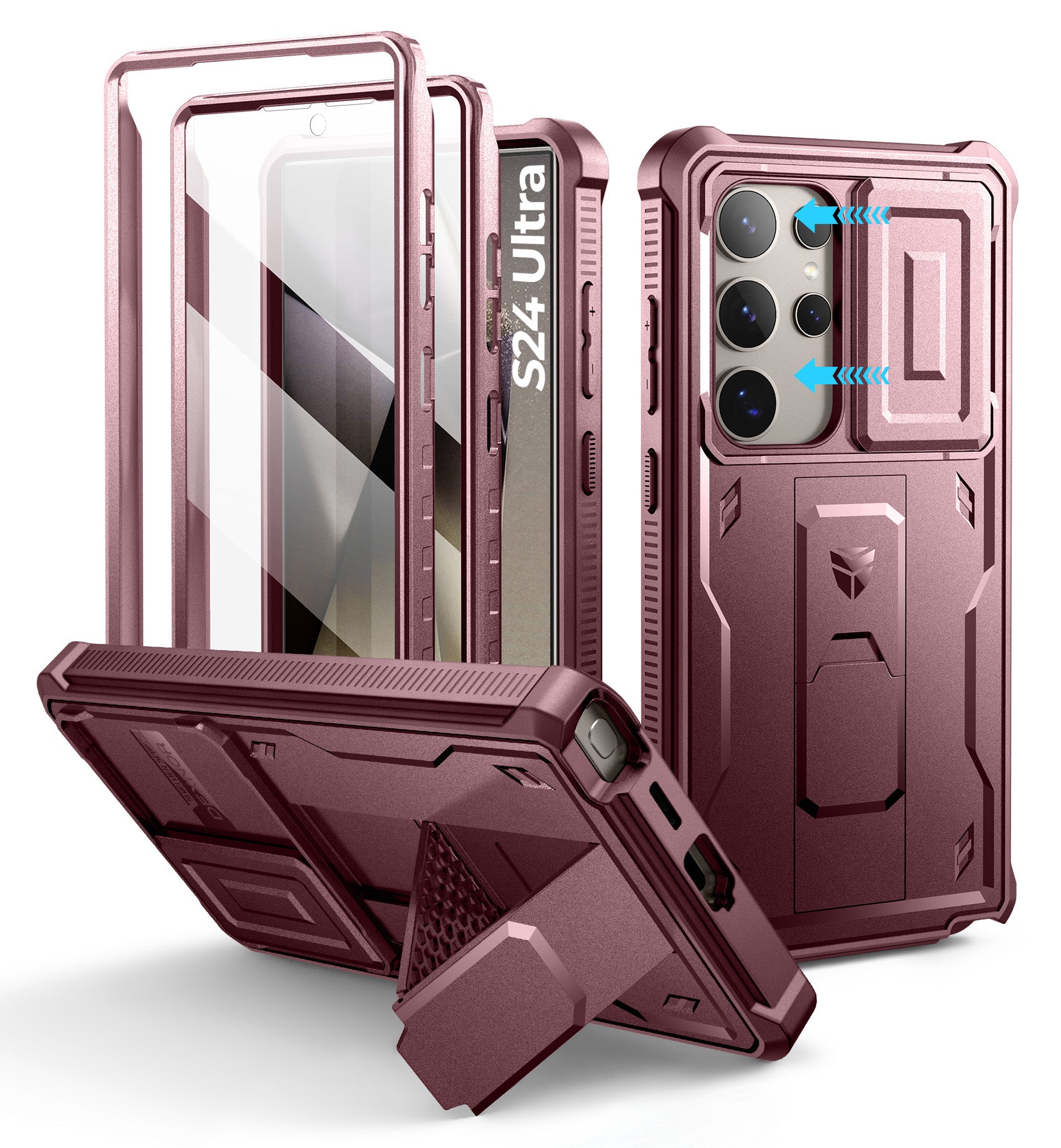 Dexnor Case for Samsung Galaxy S24 Ultra Full Body With Screen Protector Slide Camera Bumper Kickstand Heavy-duty Shockproof Rugged Cover