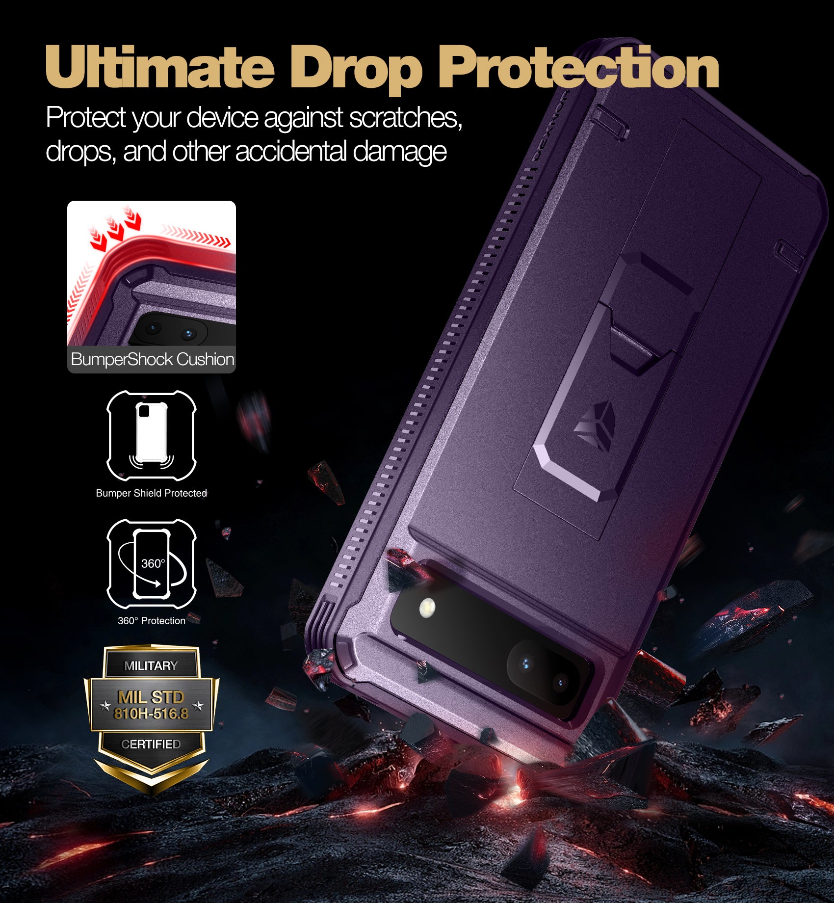 Dexnor Case for Google Pixel 6A With Screen Protector Full Body Bumper Kickstand Heavy-duty Shockproof Rugged Cover.