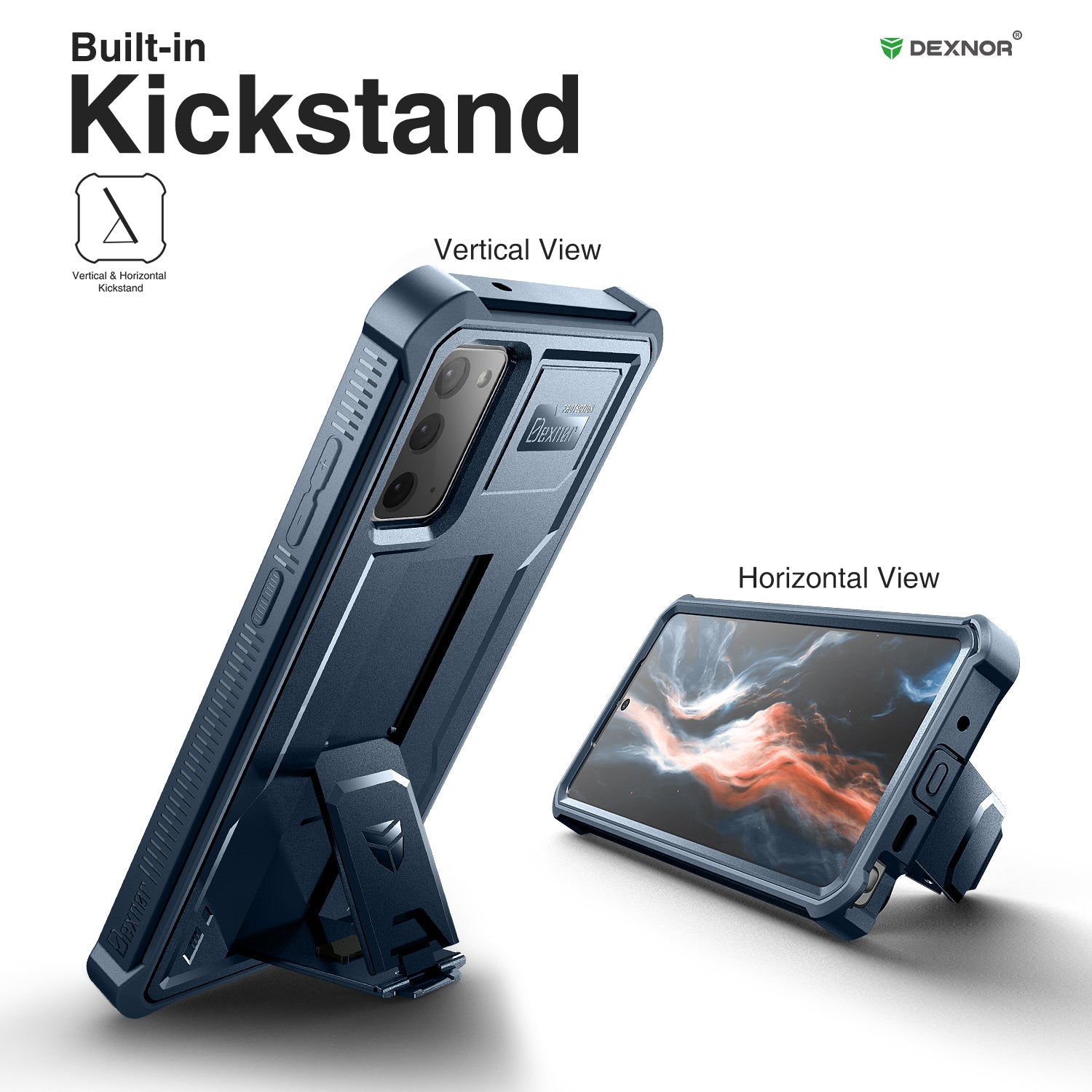 Dexnor Case for Samsung Galaxy Note 20 With Single Screen Protector Full Body Bumper Kickstand Heavy-duty Shockproof Rugged Military Grade Cover.