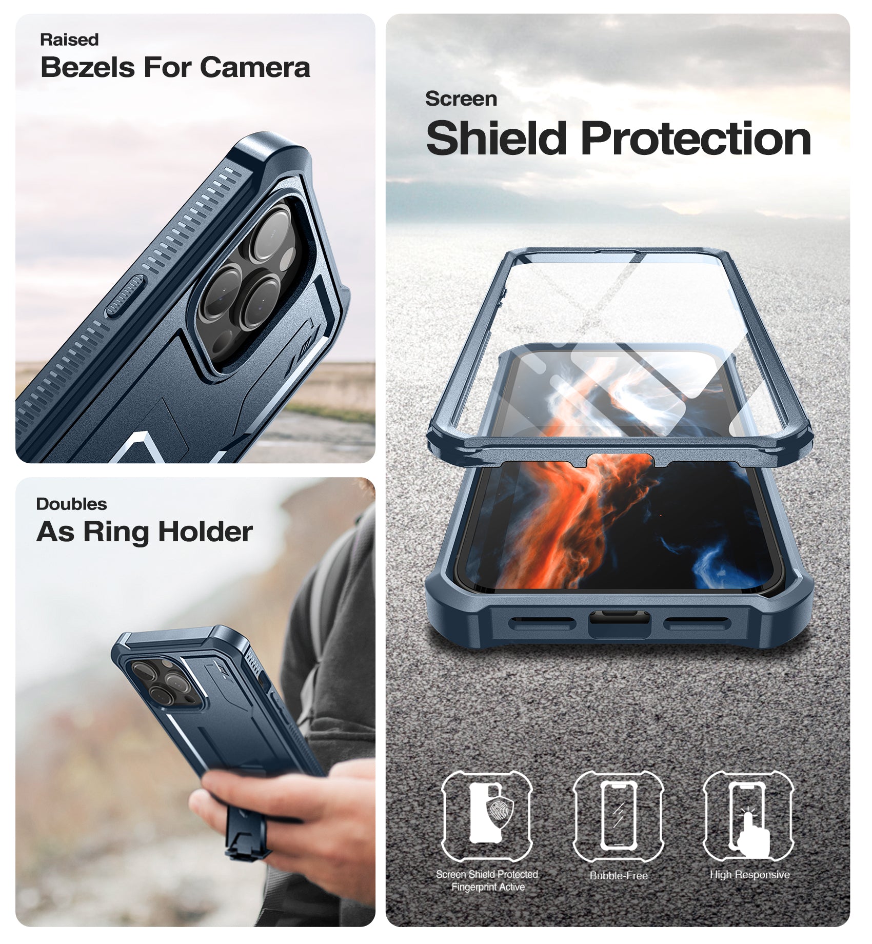 Dexnor for iphone 14 Pro Max Case  Heavy-duty Shockproof Full Body Built-in Screen Protector Adjustable Kickstand