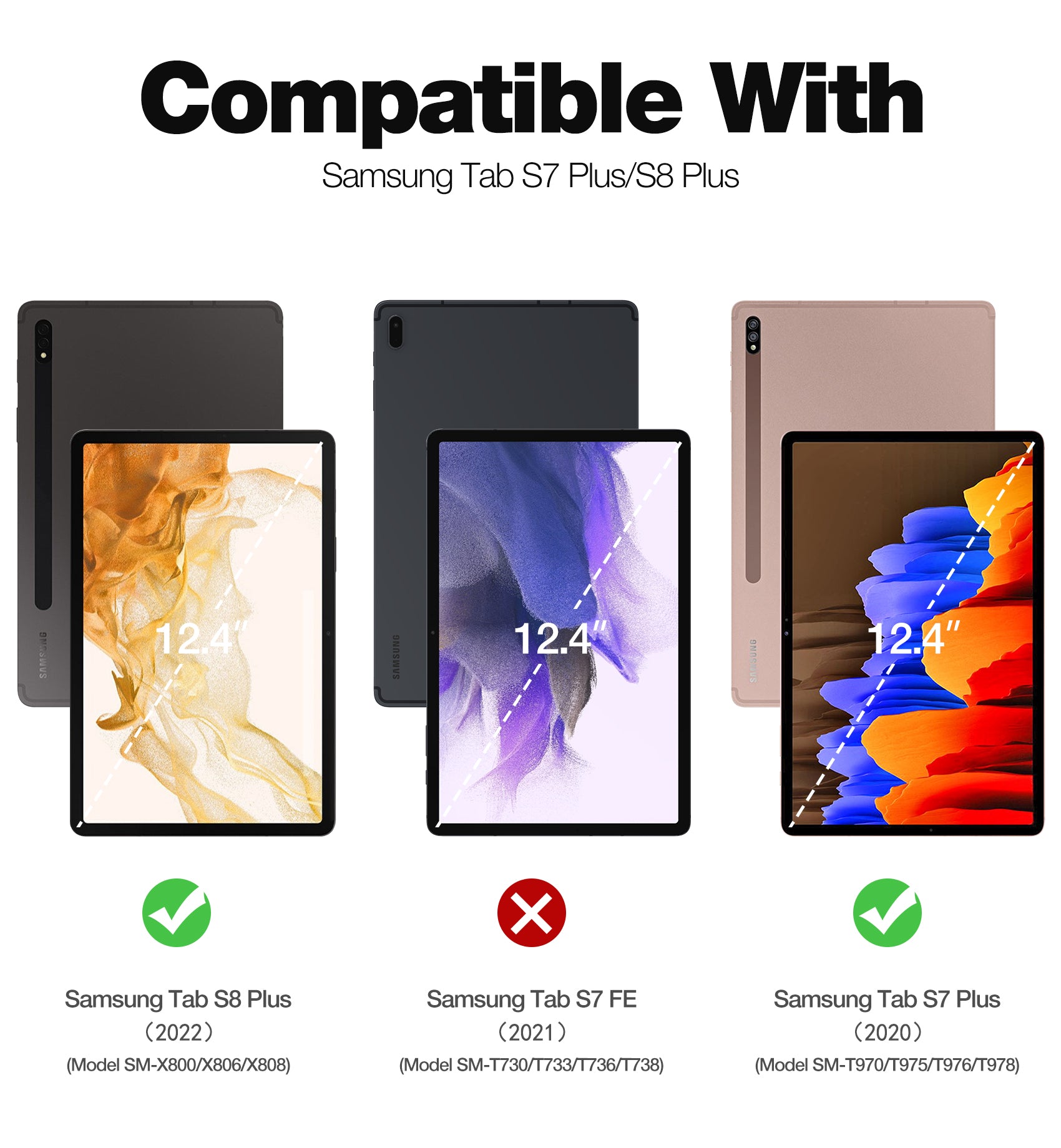 Dexnor Tablet Case for Samsung Galaxy Tab S7 Plus/S8 Plus With Screen Protector Full Body Bumper Kickstand Heavy-duty Shockproof Rugged Pen Holder Cover.
