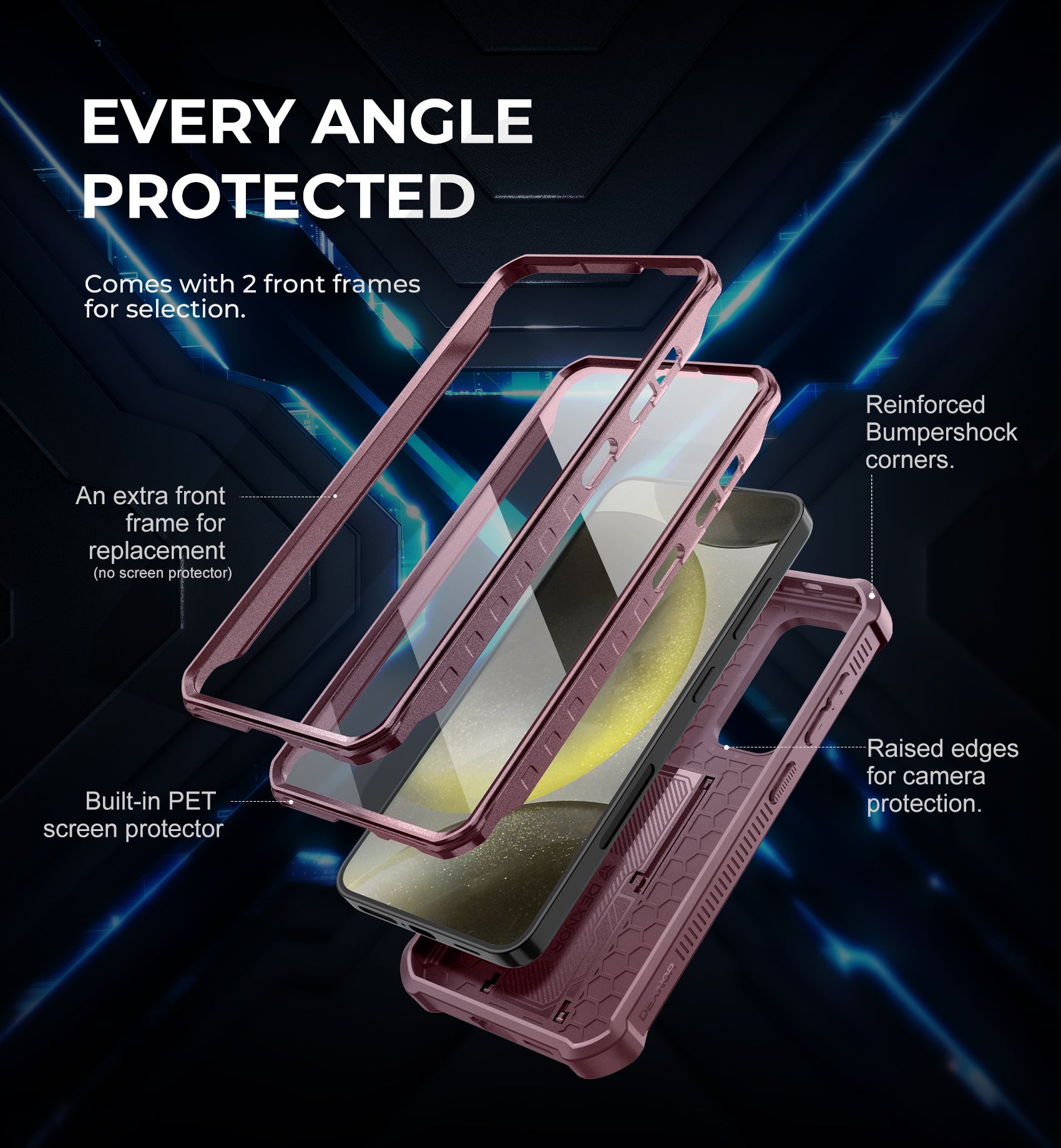 Dexnor Case for Samsung Galaxy S24 Full Body With Screen Protector Slide Camera Bumper Kickstand Heavy-duty Shockproof Rugged Military Grade Cover.
