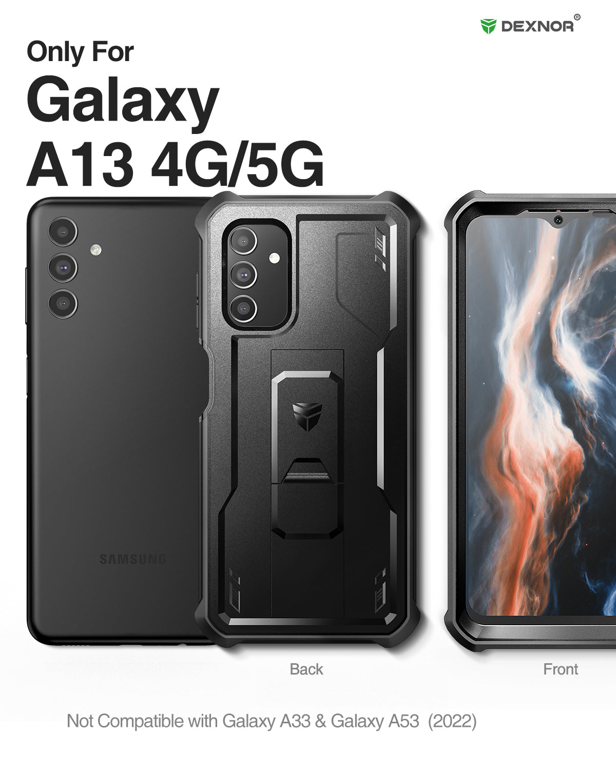 Dexnor Case for Samsung Galaxy A13 5G With Single Screen Protector Full Body Bumper Kickstand Heavy-duty Shockproof Rugged Cover.