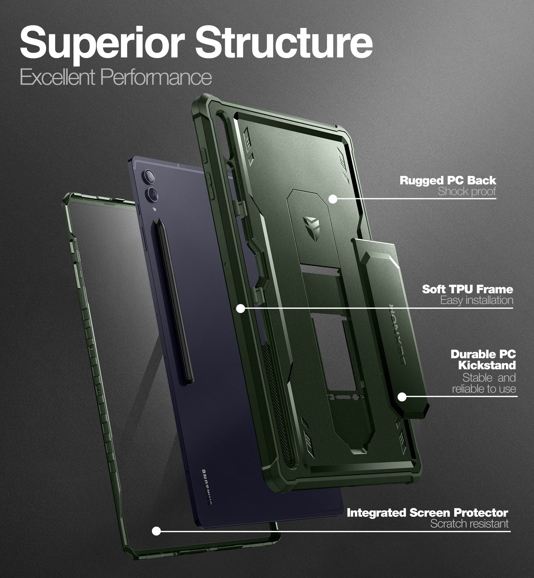 Dexnor Tablet Case for Samsung Galaxy Tab S9 Ultra With Screen Protector Full Body Bumper Kickstand Heavy-duty Shockproof Rugged Pen Holder Cover.