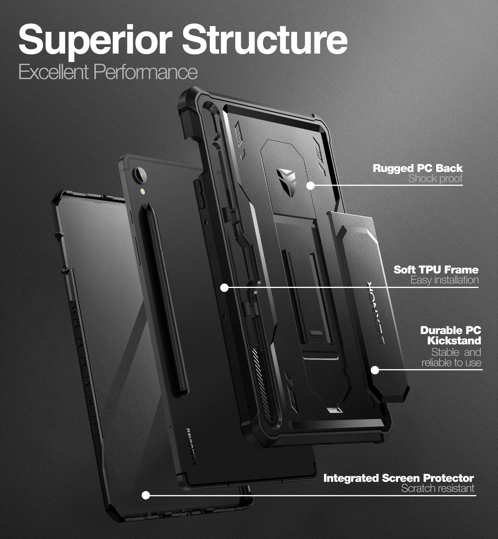 Dexnor Tablet Case for Samsung Galaxy Tab S9 With Screen Protector Full Body Bumper Kickstand Heavy-duty Shockproof Rugged Pen Holder Cover.