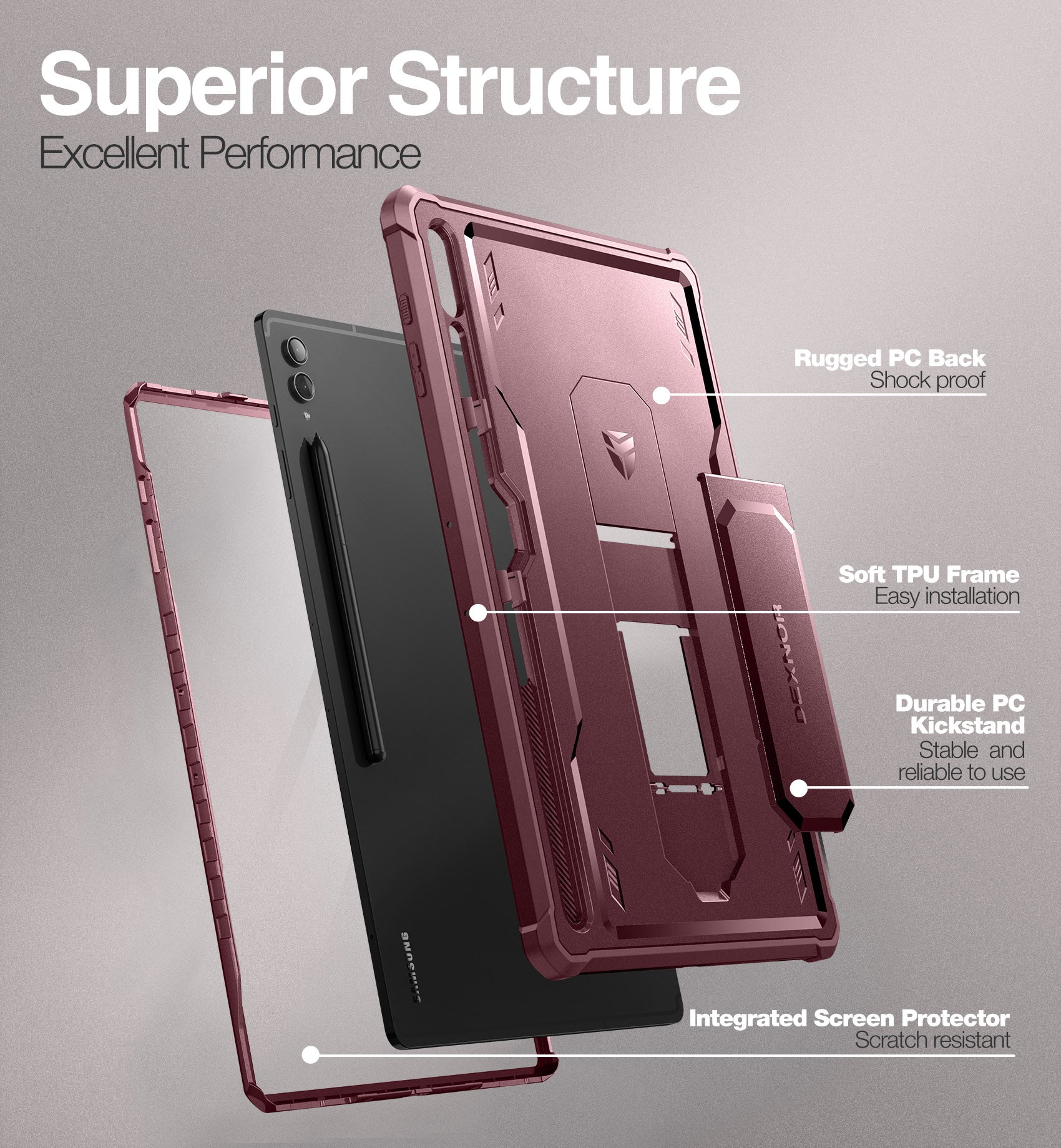 Dexnor Tablet Case for Samsung Galaxy Tab S9 Ultra With Screen Protector Full Body Bumper Kickstand Heavy-duty Shockproof Rugged Pen Holder Cover.