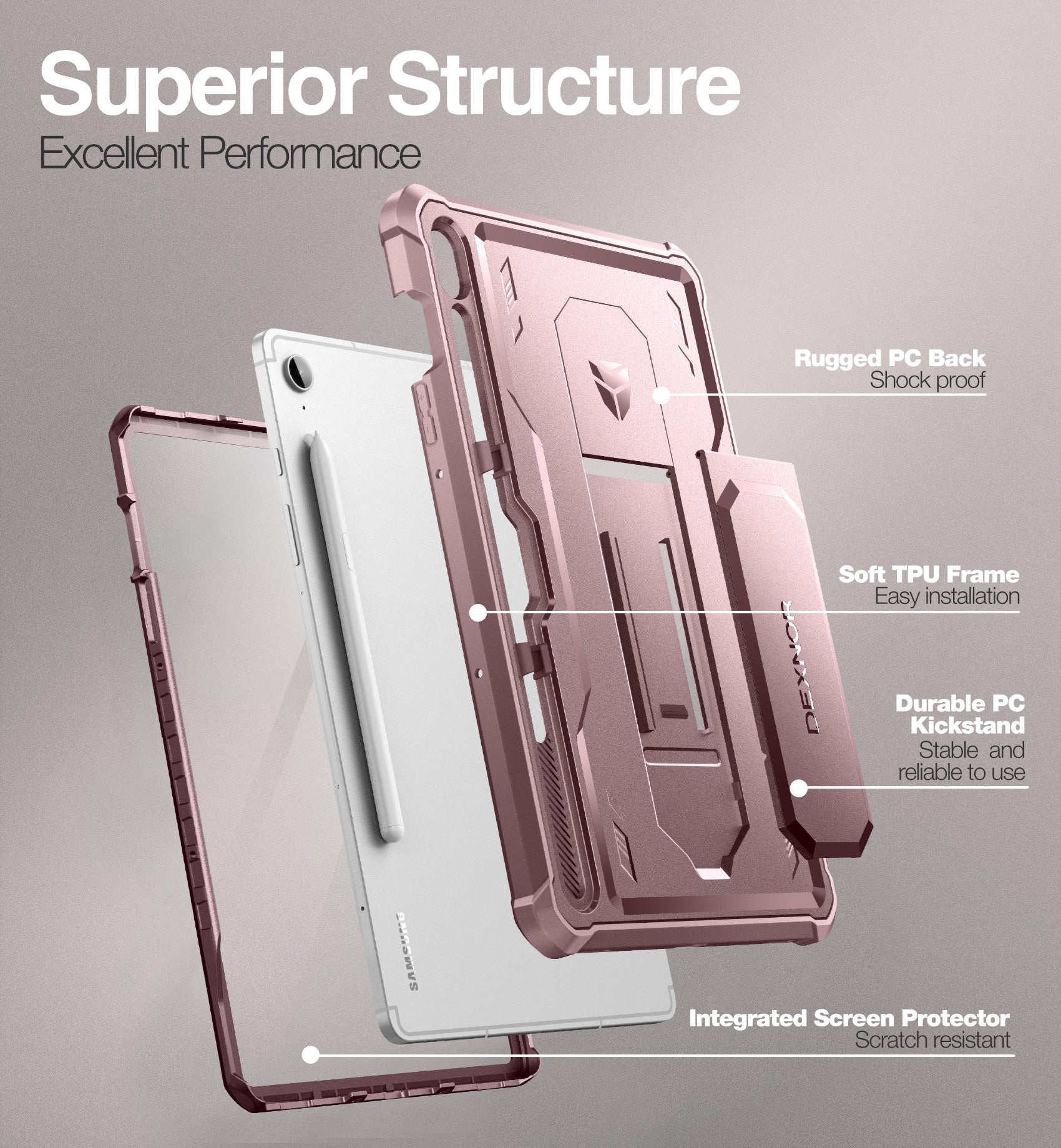 Dexnor Tablet Case for Samsung Galaxy Tab S9 FE With Screen Protector Full Body Bumper Kickstand Heavy-duty Shockproof Rugged Pen Holder Cover.