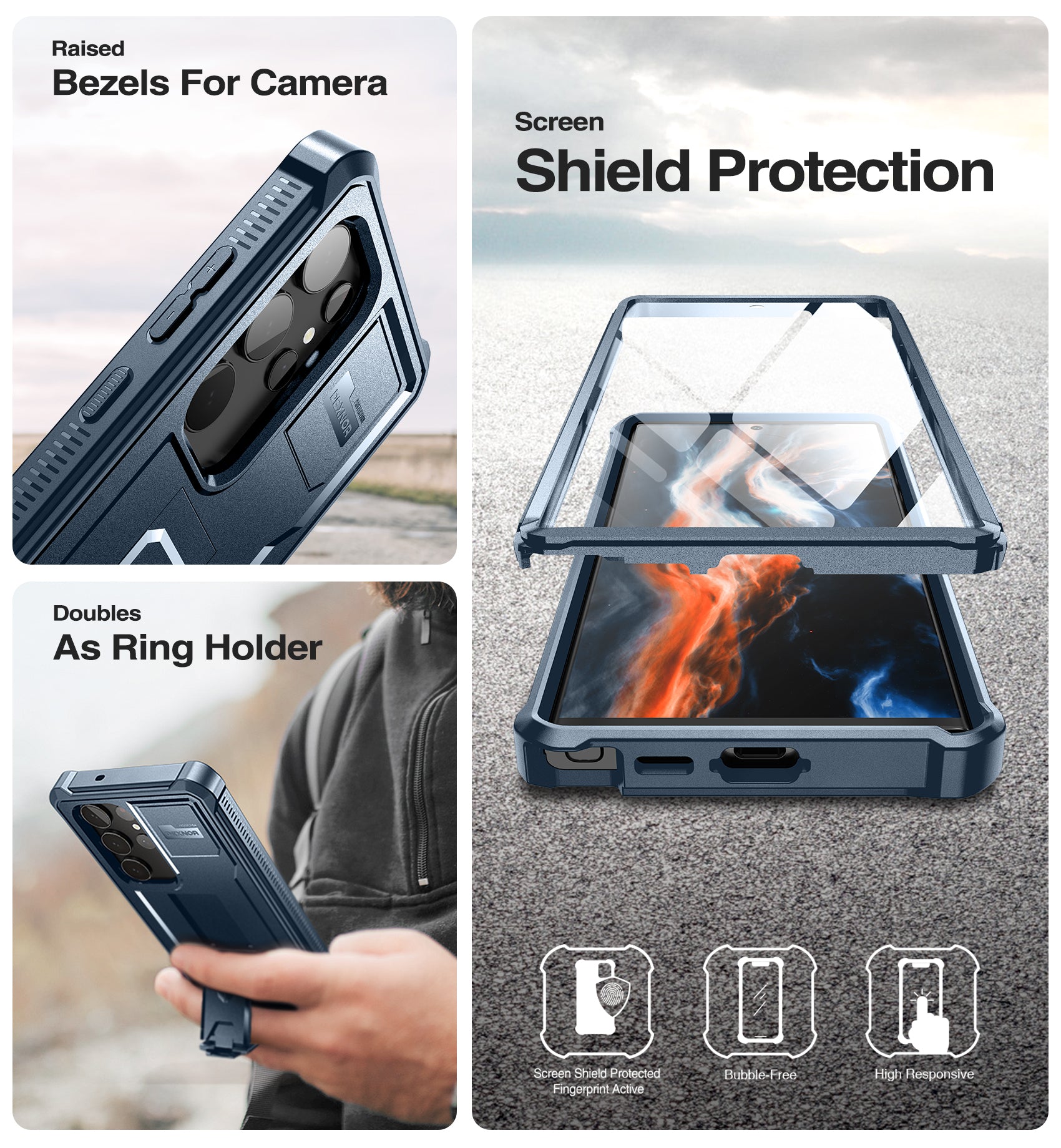 Dexnor Case for Samsung Galaxy S23 Ultra With Screen Protector Full Body Bumper Kickstand Heavy-duty Shockproof Cover