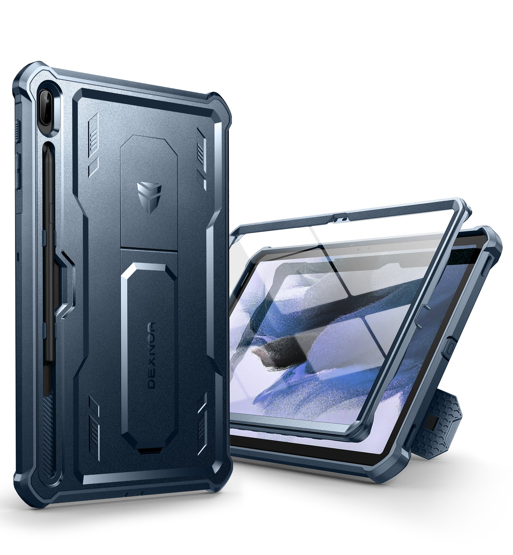 Dexnor Tablet Case for Samsung Galaxy Tab S7 Plus/S8 Plus With Screen Protector Full Body Bumper Kickstand Heavy-duty Shockproof Rugged Pen Holder Cover.