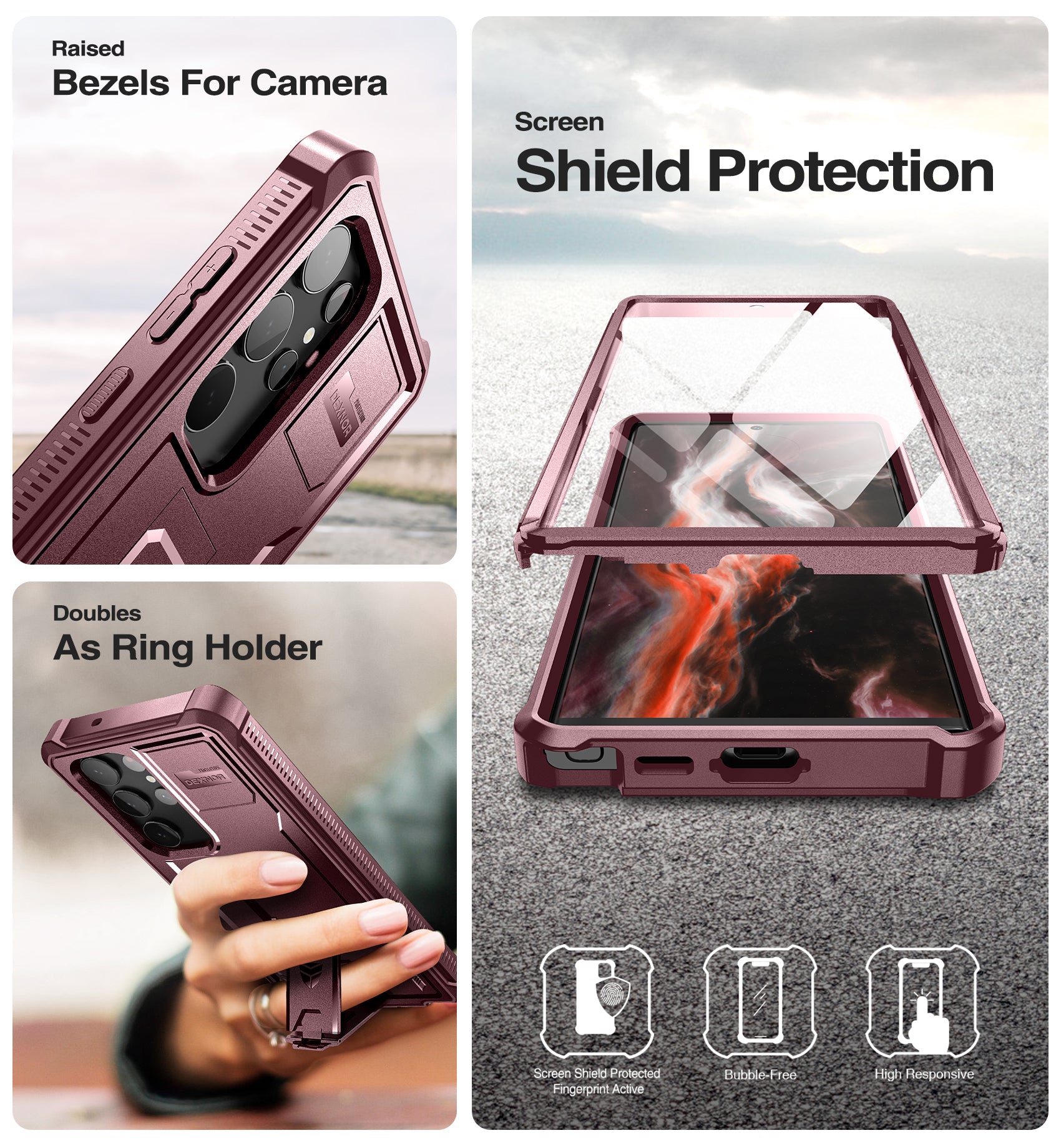 Dexnor Case for Samsung Galaxy S23 Ultra With Screen Protector Full Body Bumper Kickstand Heavy-duty Shockproof Cover