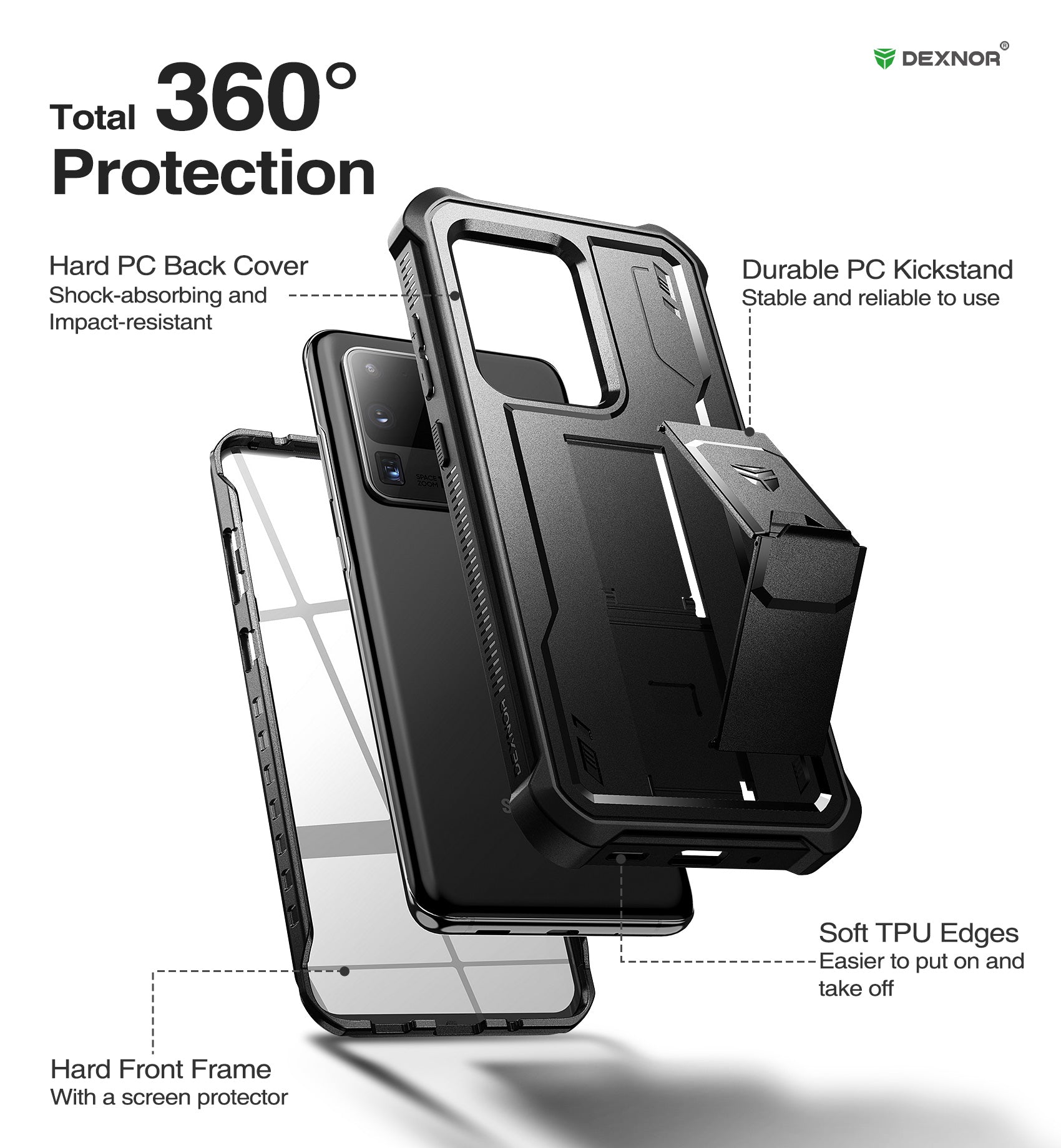 Dexnor Case for Samsung Galaxy S20 Ultra With Single Screen Protector Full Body Bumper Kickstand Heavy-duty Shockproof Rugged Cover.