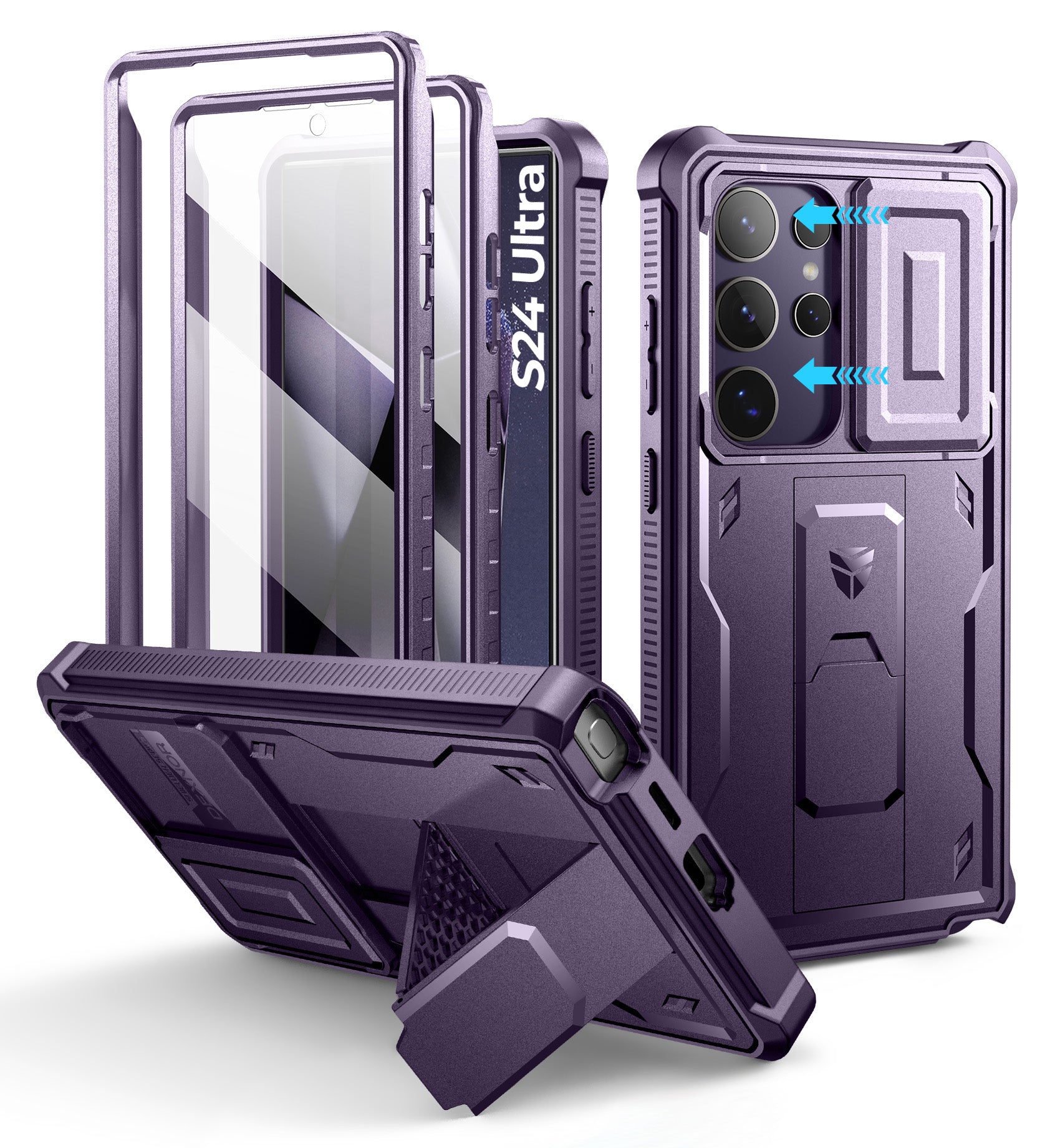 Dexnor Case for Samsung Galaxy S24 Ultra Full Body With Screen Protector Slide Camera Bumper Kickstand Heavy-duty Shockproof Rugged Cover