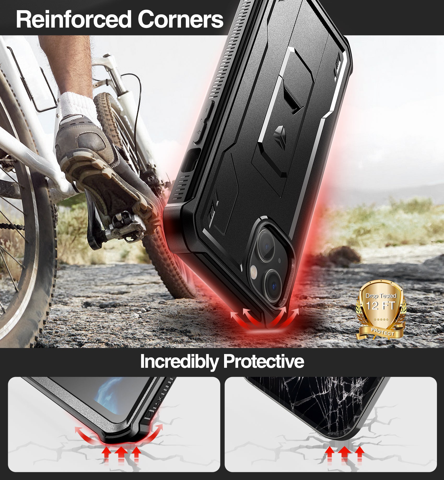 Dexnor for iphone 14 Plus Case With Heavy-duty Shockproof Full Body Built-in Screen Protector Adjustable Kickstand