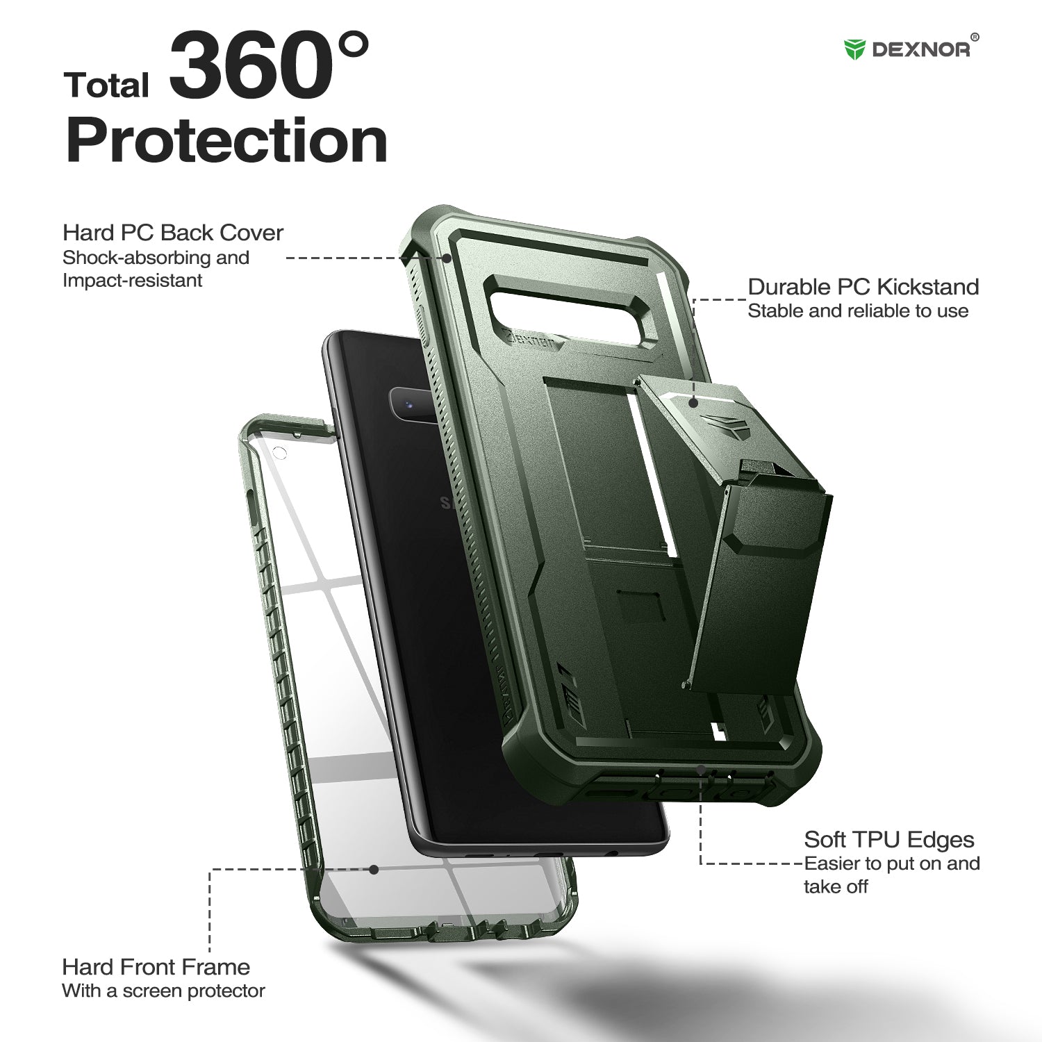 Dexnor Case for Samsung Galaxy S10 With Single Screen Protector Full Body Bumper Kickstand Heavy-duty Shockproof Rugged  Cover.